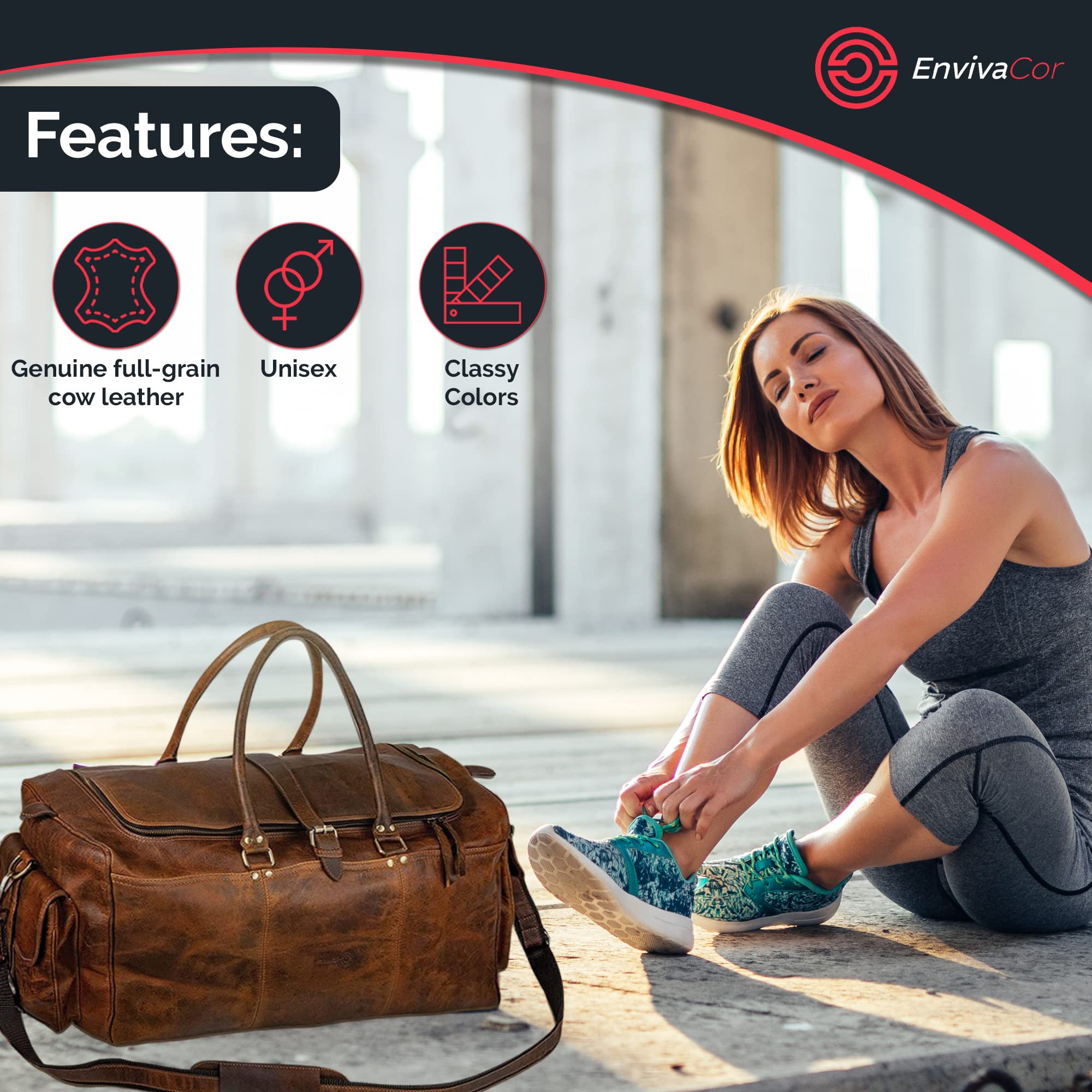 Premium EVOD Genuine Leather Duffel Bag for Men & Women - Large 21
