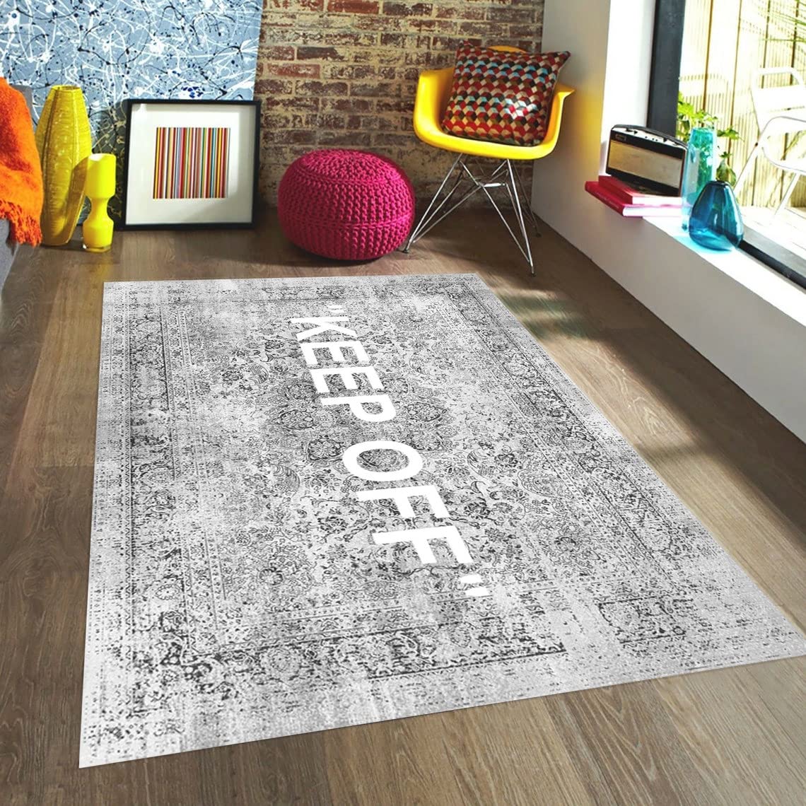 Premium Keep Off Rug - Non-Slip Living Room Carpet in Off White | Custom Hypebeast Decor Rug (5.2x6.88 ft - 160x210 cm) for Modern Home, Office & Dorm Room