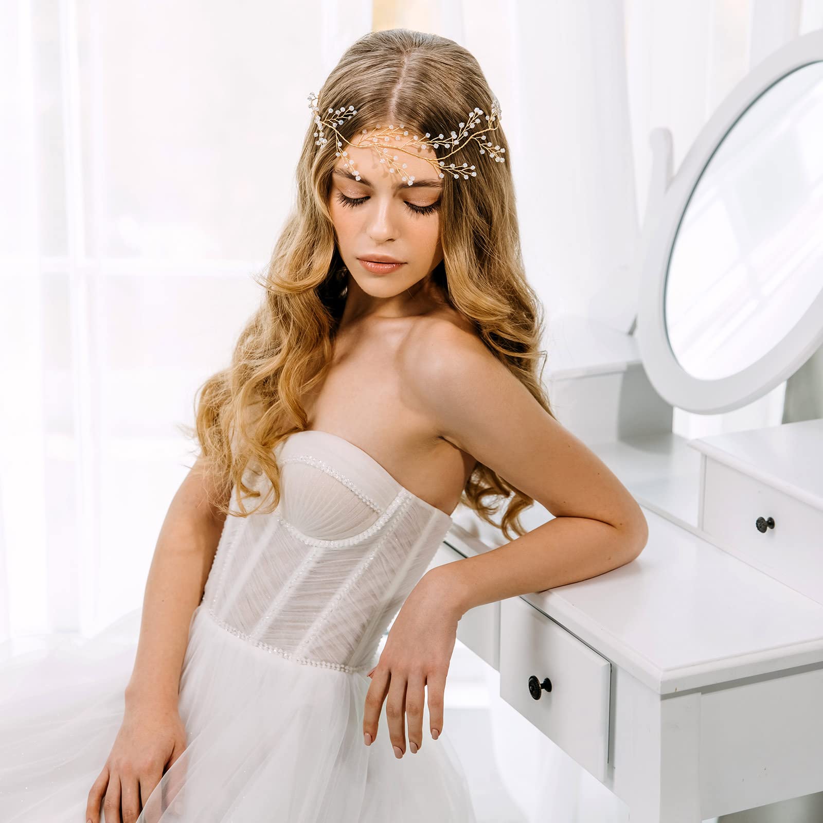 AW BRIDAL Crystal Wedding Headpiece for Brides - Gold Hair Vine with Rhinestones, Bridal Hair Accessories for Women, Perfect for Weddings, Prom, and Special Occasions