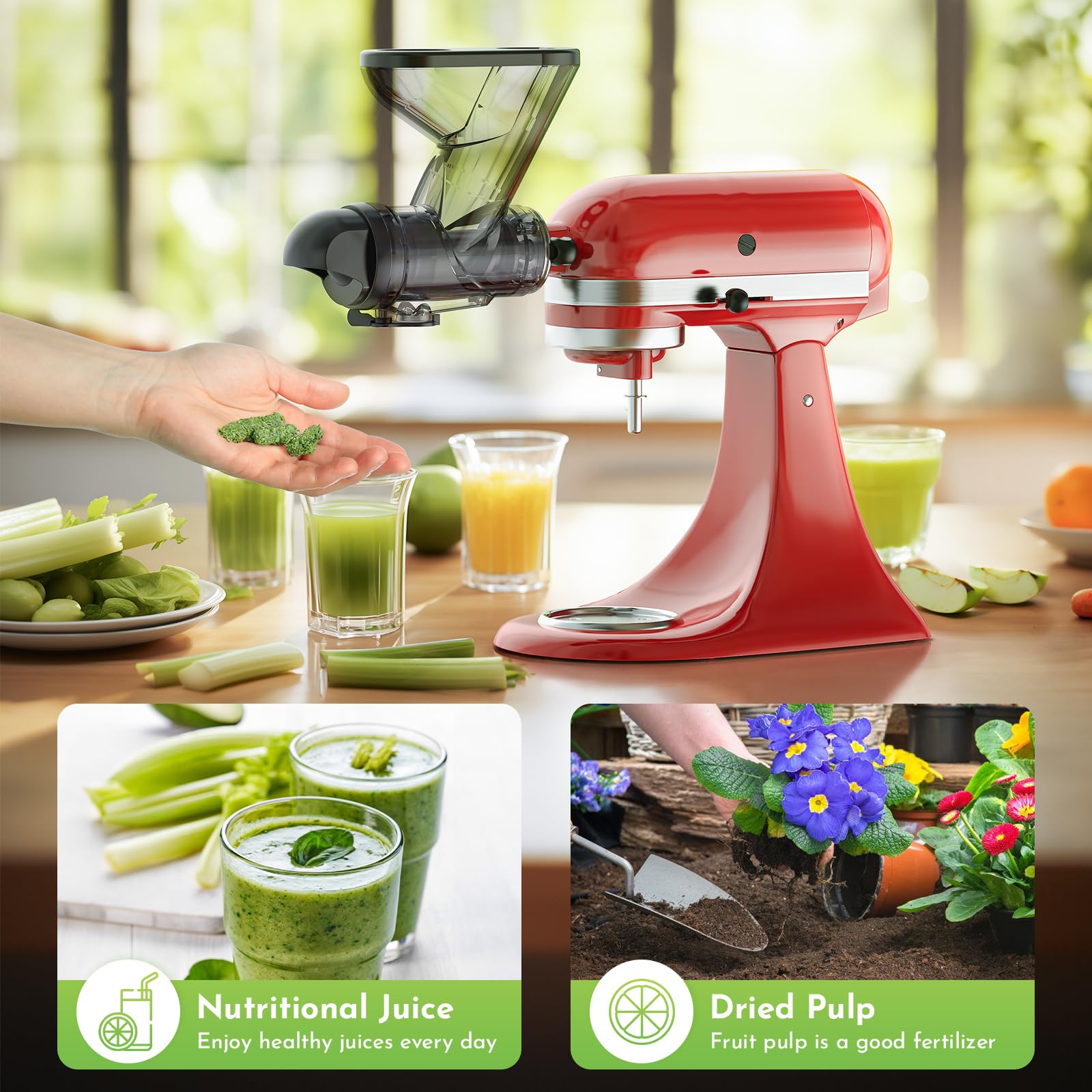 **KitchenAid Stand Mixer Masticating Juicer Attachment - Slow Cold Press Juicer with Dual Mouth Feed Chute for Fruits & Vegetables - Perfect for Healthy Juicing at Home**
