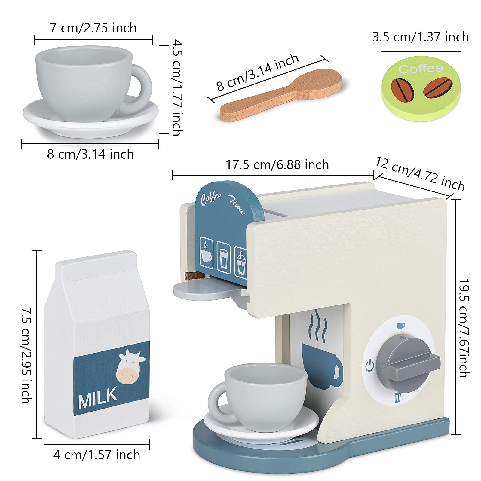 Wooden Toy Coffee Maker for Kids - Pretend Play Espresso Machine, Kitchen Accessories for Girls & Boys (White) - Perfect for Imaginative Play, Role-Playing Games & Early Learning Development