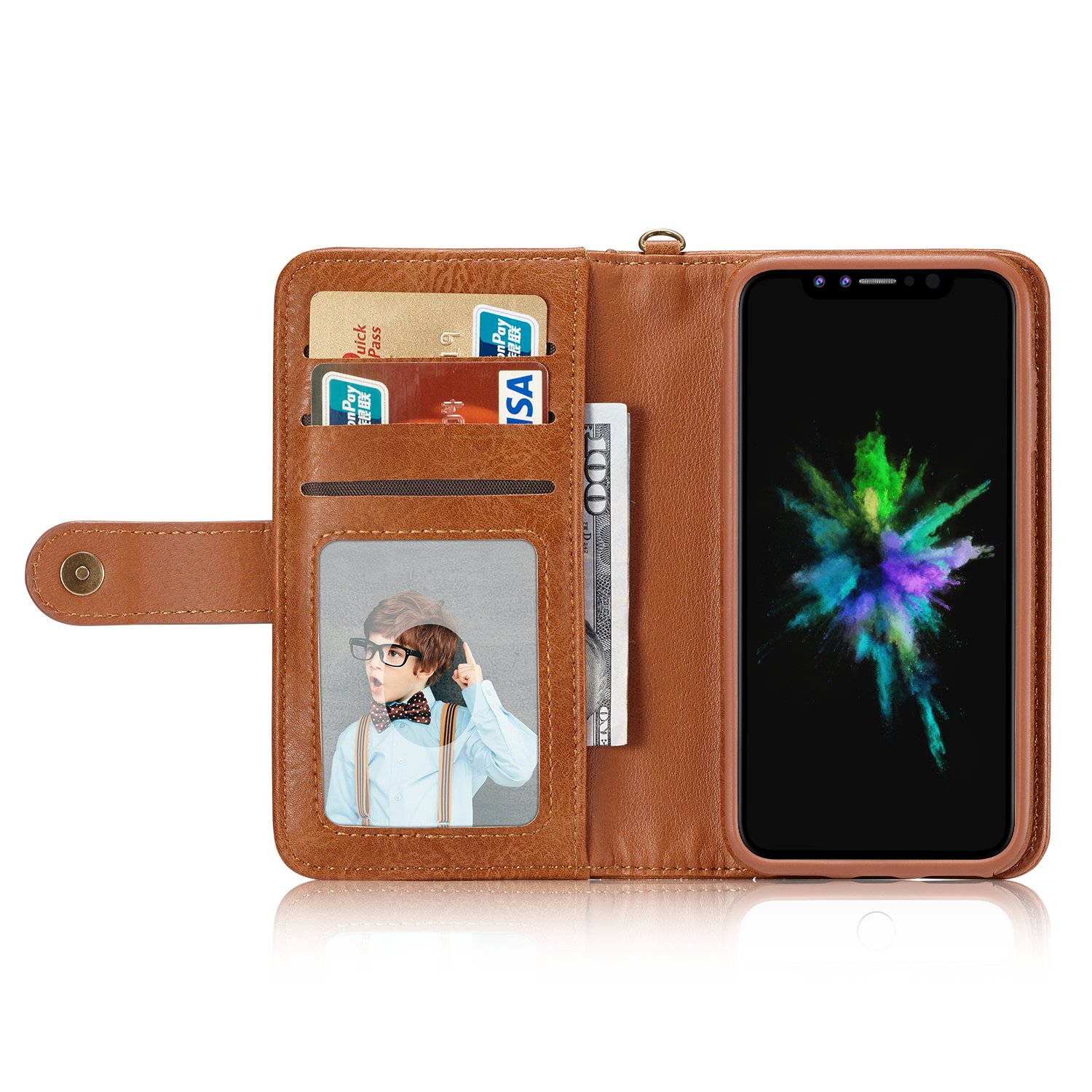 Premium PU Leather iPhone X Wallet Case with 3 Card Slots & Magnetic Closure - Slim Flip Cover for Credit Cards & ID (Brown) - Perfect for Travel, Work & Everyday Use