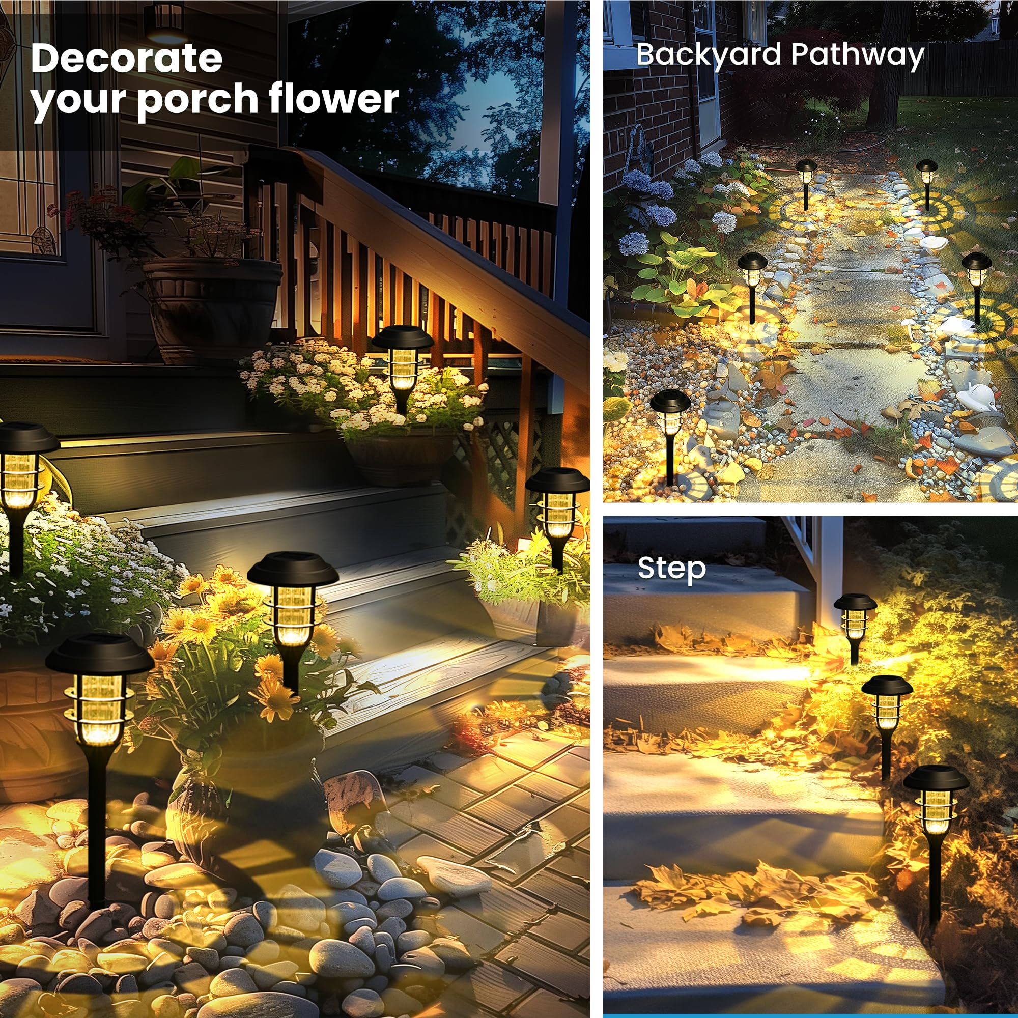 SOLPEX 8 Pack Solar Lights Outdoor Waterproof - Solar Powered Garden Lights, Pathway Lights, Landscape Lighting for Yard, Garden, Patio, Walkway, Driveway (Warm White) | Energy Efficient & Weather Resistant for Nighttime Safety & Ambience