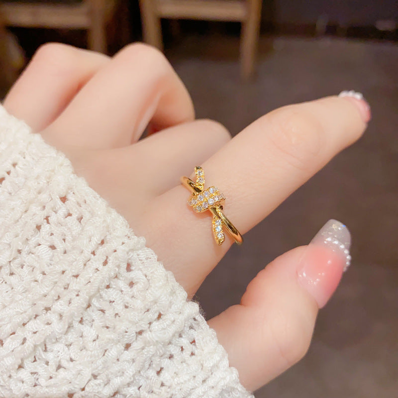 Elegant Gold Plated Twisted Knot Ring for Women - HR1241 | Perfect for Weddings, Parties & Everyday Fashion Accessories