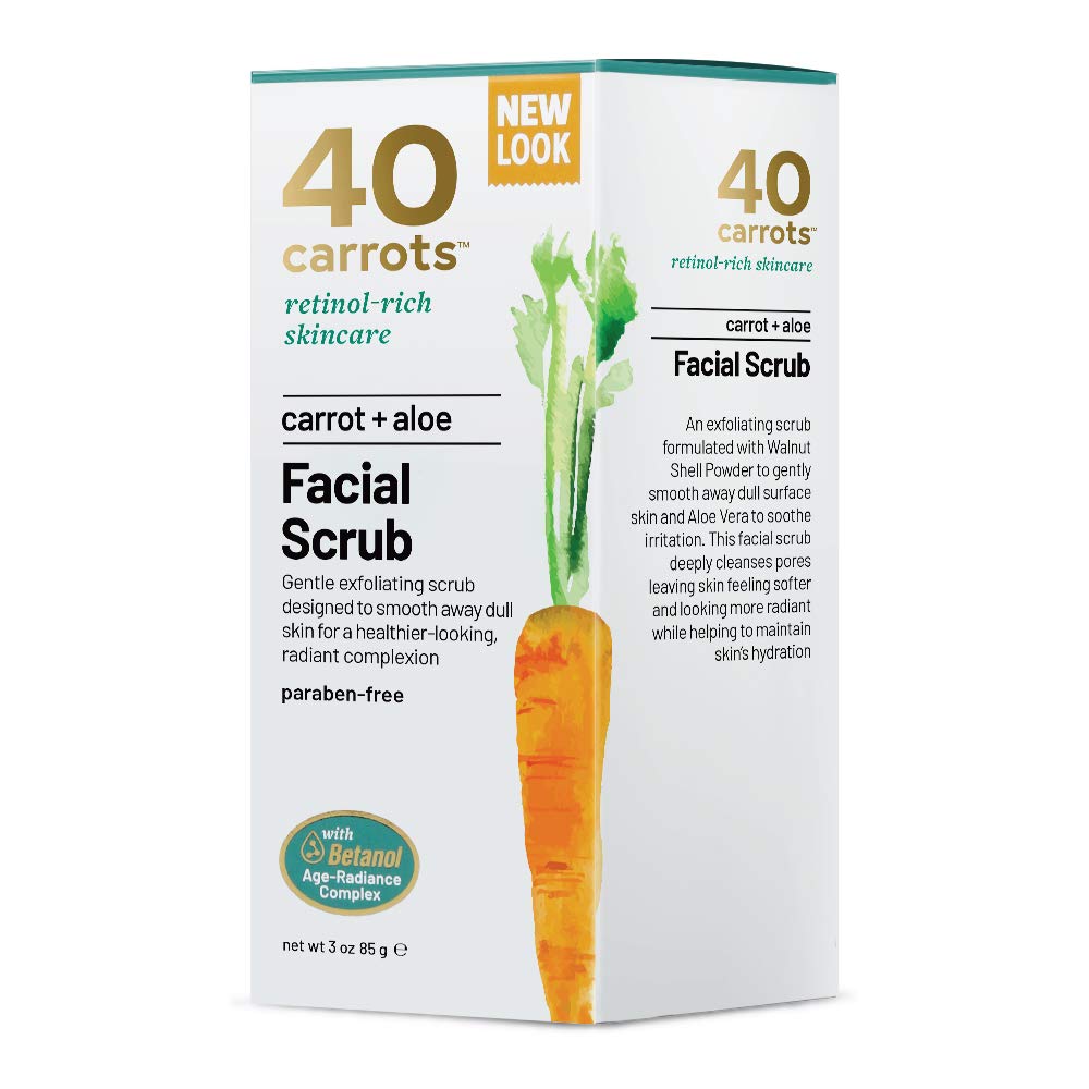 40 Carrots Carrot Aloe Facial Cleansing Scrub - Improves Skin Tone & Texture for Softer Radiant Skin | USA Made, Paraben & Cruelty Free (3oz) | Gentle Exfoliation for Daily Skincare Routine & Acne Prone Skin