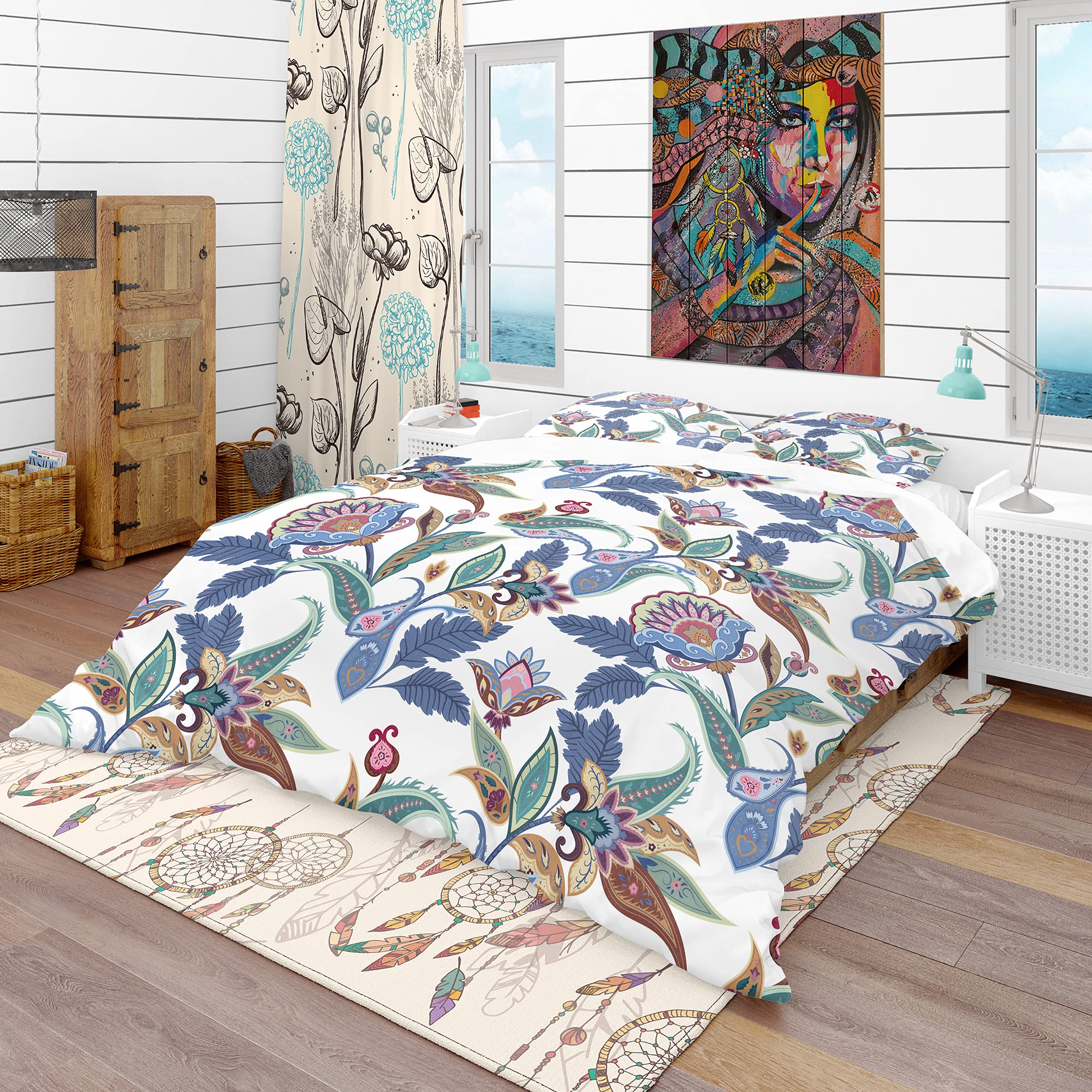 DesignQ 3-Piece King Size Duvet Cover Set - Ultra Soft Hypoallergenic Microfiber Bedding with Vintage Paisley Floral Pattern - All Season Comfort - Machine Washable White Bedding Set for Master Bedroom, Guest Room & Vacation Homes