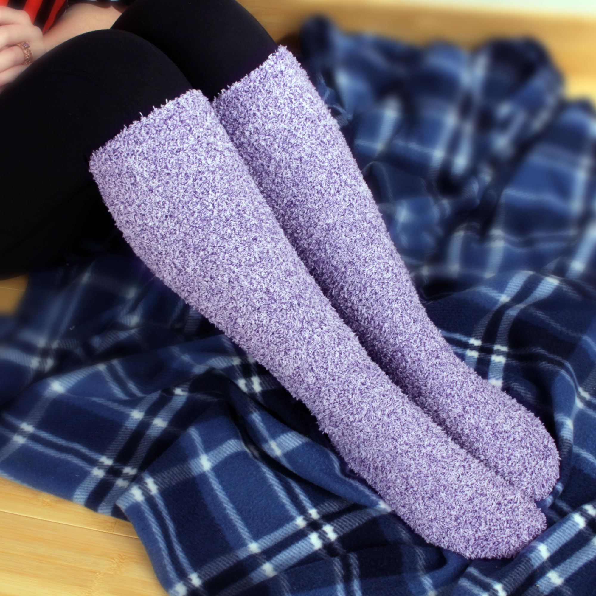 Women's Fuzzy Feather Soft Cozy Knee High Socks - Warm Winter Boot Socks for Women, Ultra Soft Plush Knit Socks for Cold Weather, Perfect for Boots, Lounging & Home Comfort