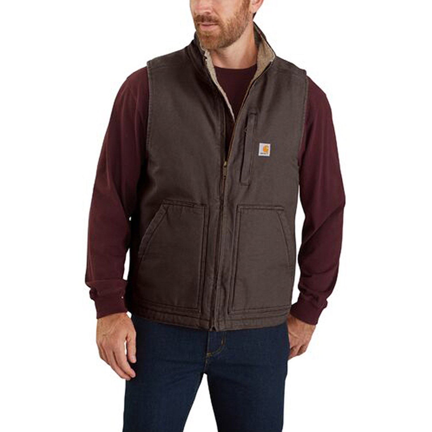 Carhartt Men's Washed Duck Mock Neck Vest - Durable Workwear for Outdoor Jobs, Hunting & Cold Weather Layering