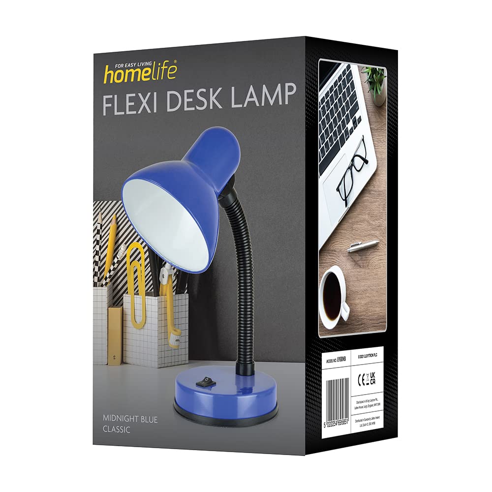 HOMELIFE 35W Classic Flexible Desk Lamp with Adjustable Gooseneck - Built-in On/Off Switch - 34cm Height (L958NB) - Midnight Blue - Perfect for Home Office, Study, Reading & Crafting