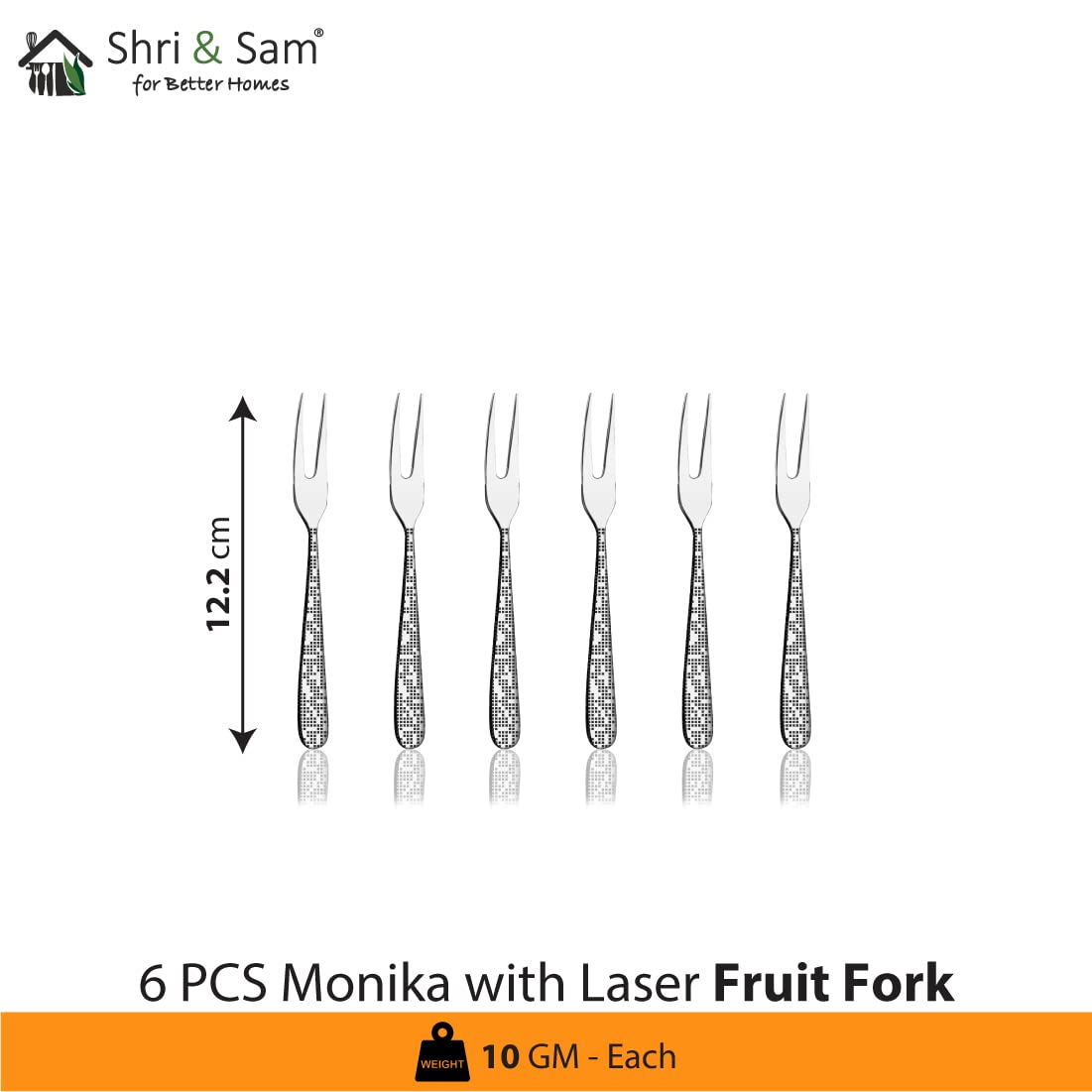 Stainless Steel Monika Fruit Forks with Laser Design - Set of 6 Pieces - Perfect for Parties, Picnics, and Elegant Dessert Serving