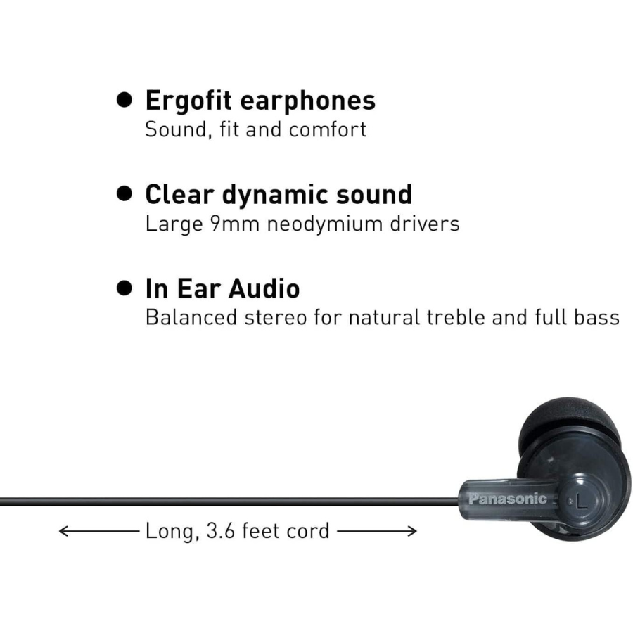 Panasonic Ergofit Wired Earbuds with Noise Isolation - Lightweight In-Ear Headphones for Running, Gym & Travel - High Quality Sound Earphones (New Model)