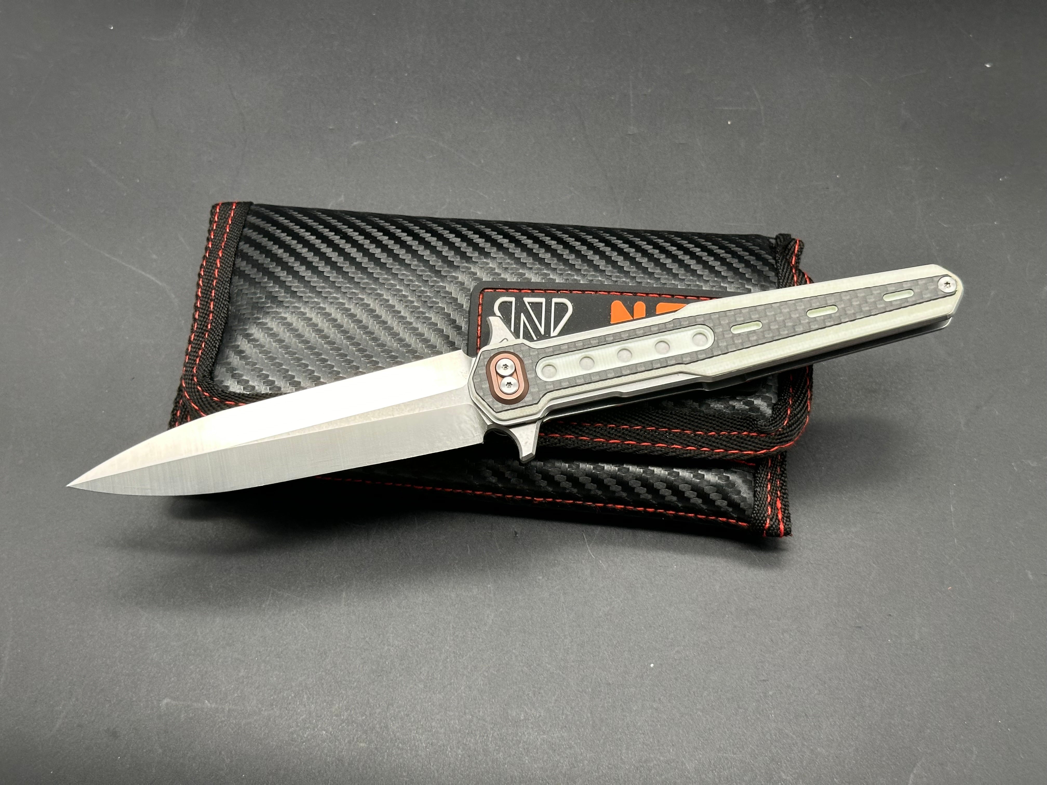 STEDEMON NOC DG12 Pocket Knife - Liner Lock Folding Knife with White G10 & Carbon Fiber Handle, 440C Stainless Steel Blade - EDC, Camping, Hiking & Outdoor Survival Tool