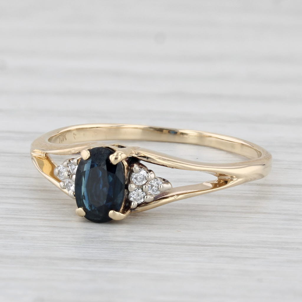 0.46ctw Oval Blue Sapphire & Diamond Engagement Ring in 10k Yellow Gold - Size 7 | Elegant Promise, Wedding & Anniversary Jewelry Gift for Her