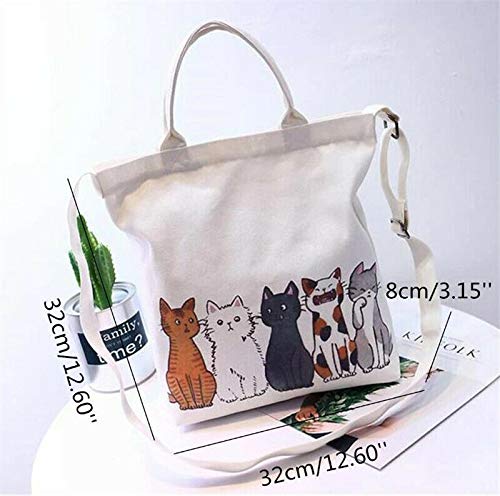 EatingBiting 12.6'' Women's Cartoon Lucky Cat Canvas Tote Bag - Stylish Shopping Handbag, Beach Purse & Shoulder Bag for Daily Use, Work, Travel & Casual Outings