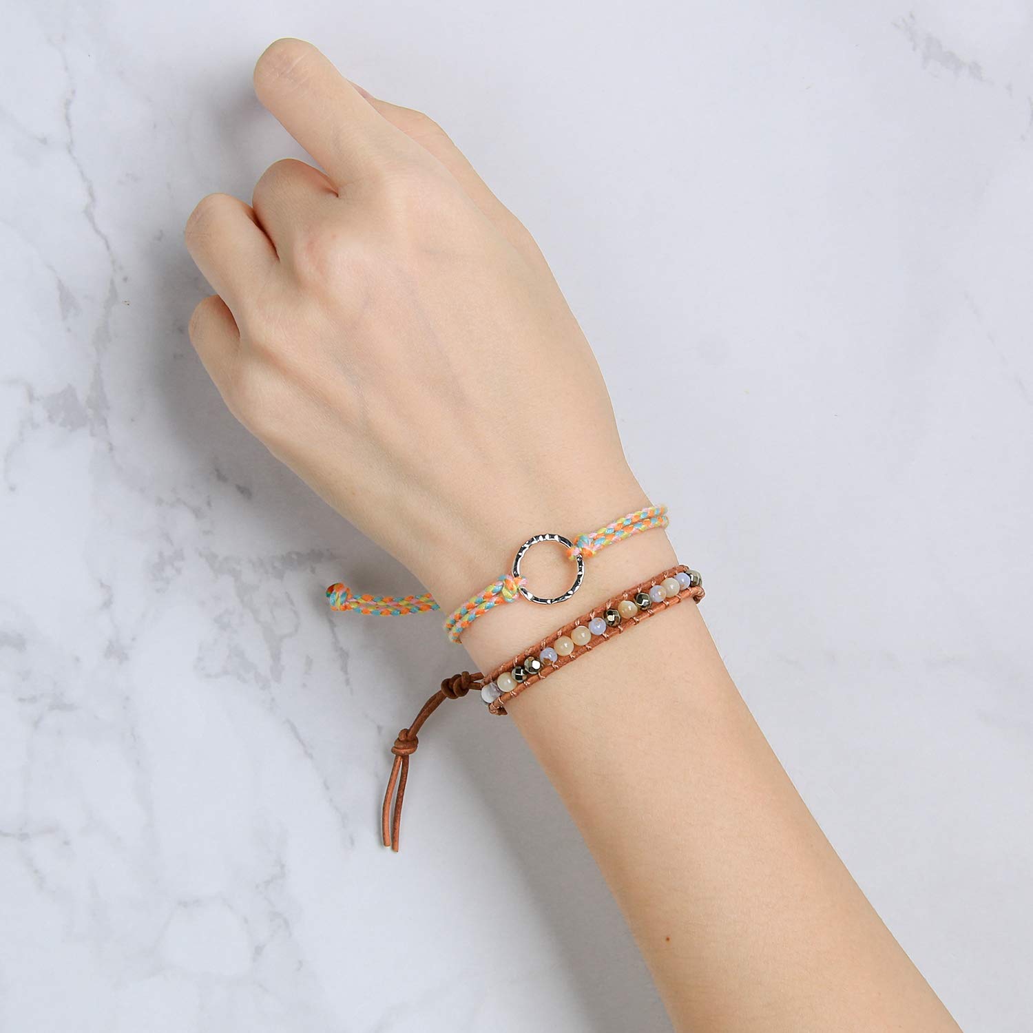 Handmade Bohemian Leather Wrap Bracelet for Women - Mother of Pearl & Beaded Friendship Bracelet, Classic Khaki Jewelry Gift for Best Friends | Perfect for Casual Wear, Boho Outfits & Special Occasions
