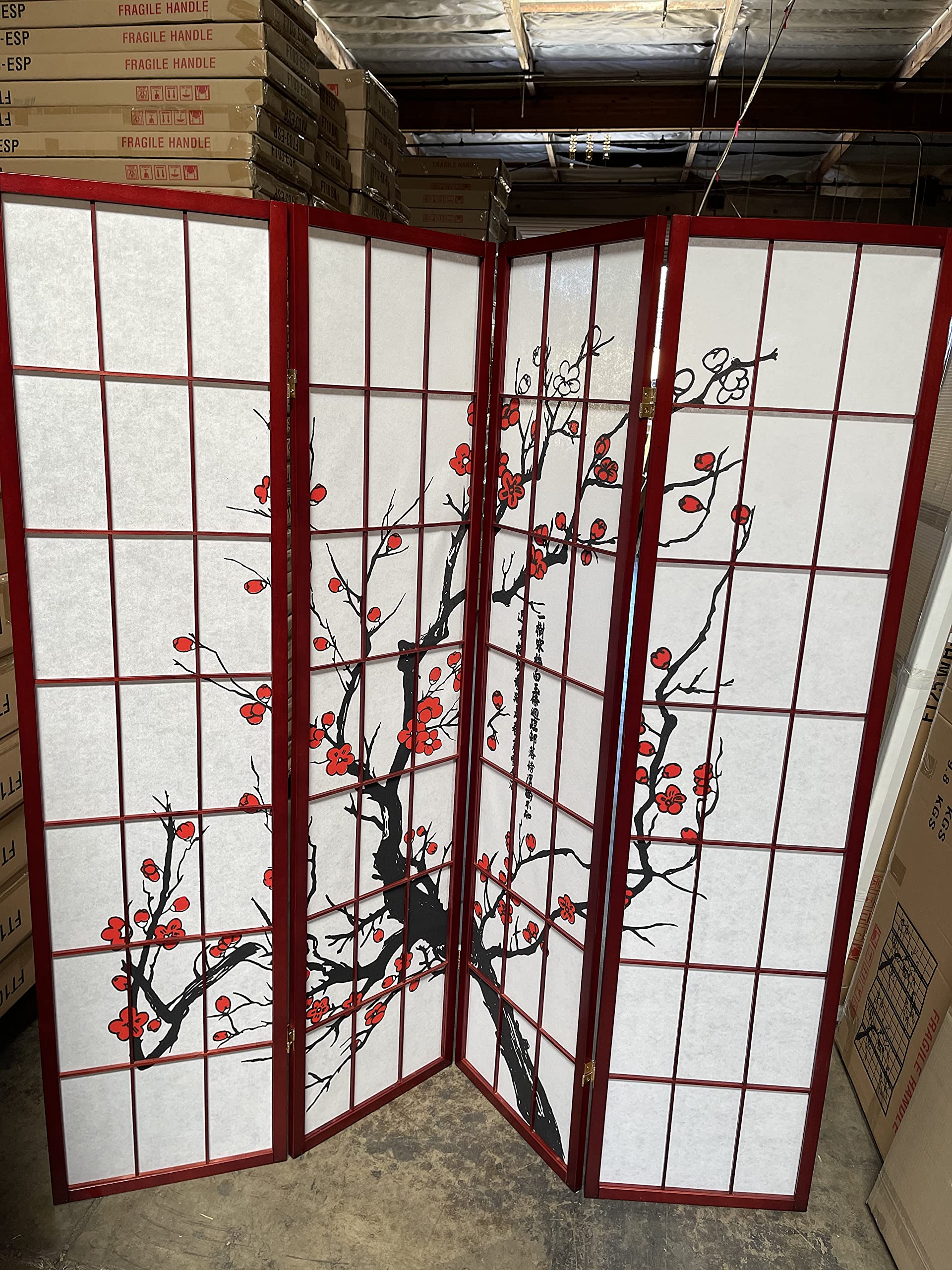 Stylish Plum Blossom Room Divider - Cherry Wood Folding Screen for 3-8 Panel Spaces | Perfect for Home Office, Living Room Partition & Asian Decor