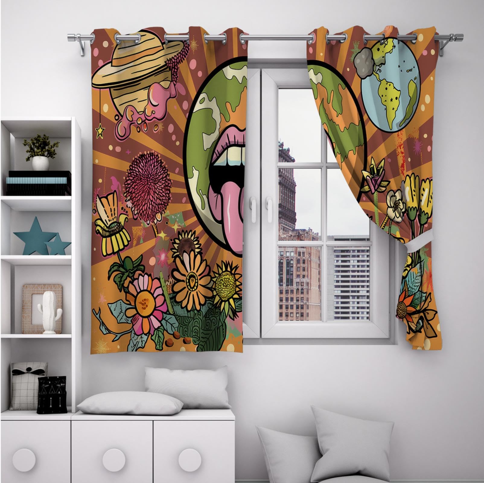 Cartoon Space Planet Blackout Curtains - 2 Panels 55