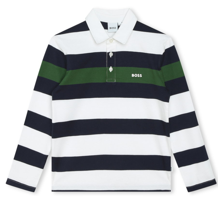 HUGO BOSS Men's Long Sleeve Striped Polo Shirt - Classic Casual Button Down Collar Shirt for Business, Office & Smart Casual Wear