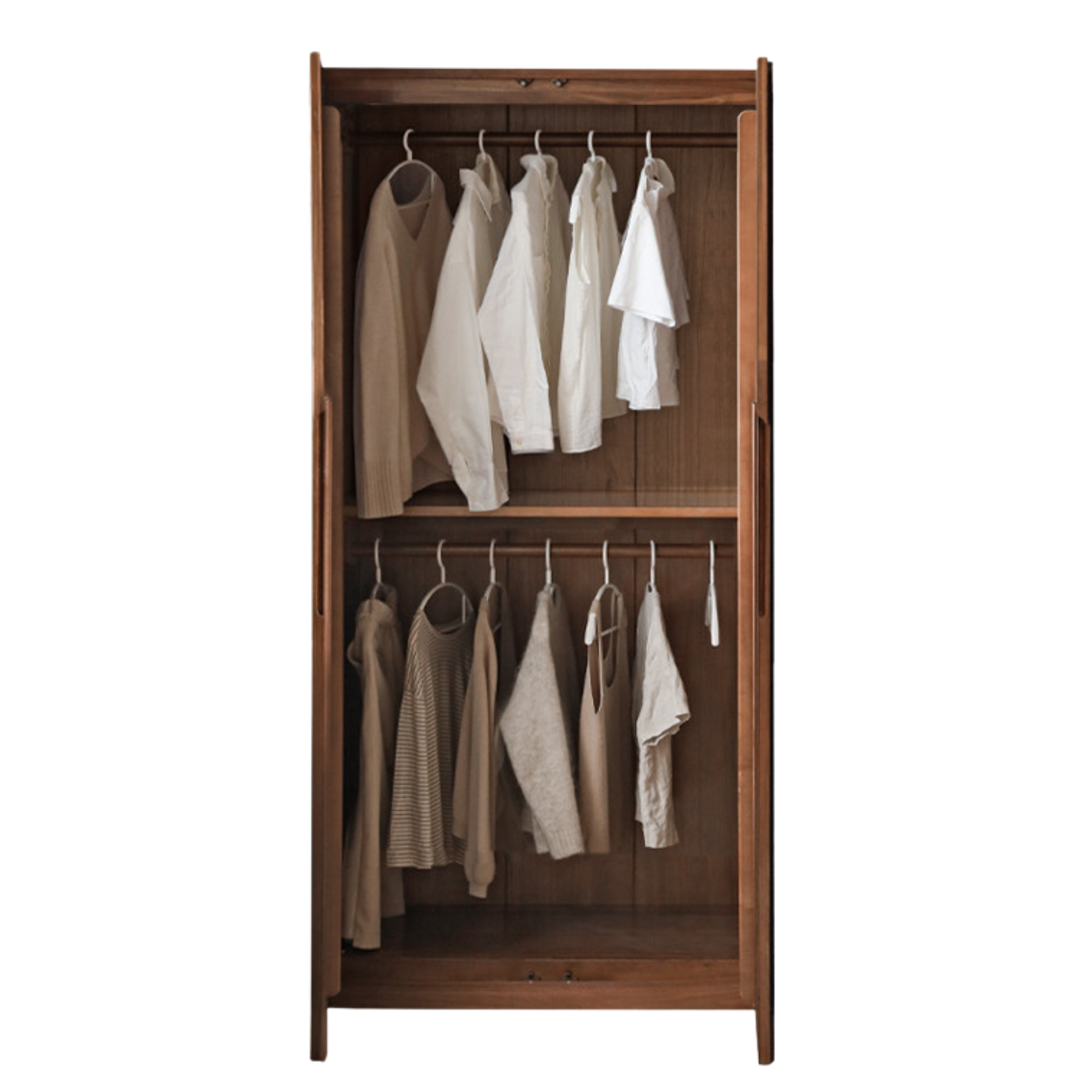 Premium Black Walnut Solid Wood Wardrobe - Double Door Closet with Mirror | Spacious Storage for Bedroom, Walk-in Closet & Guest Room Organization