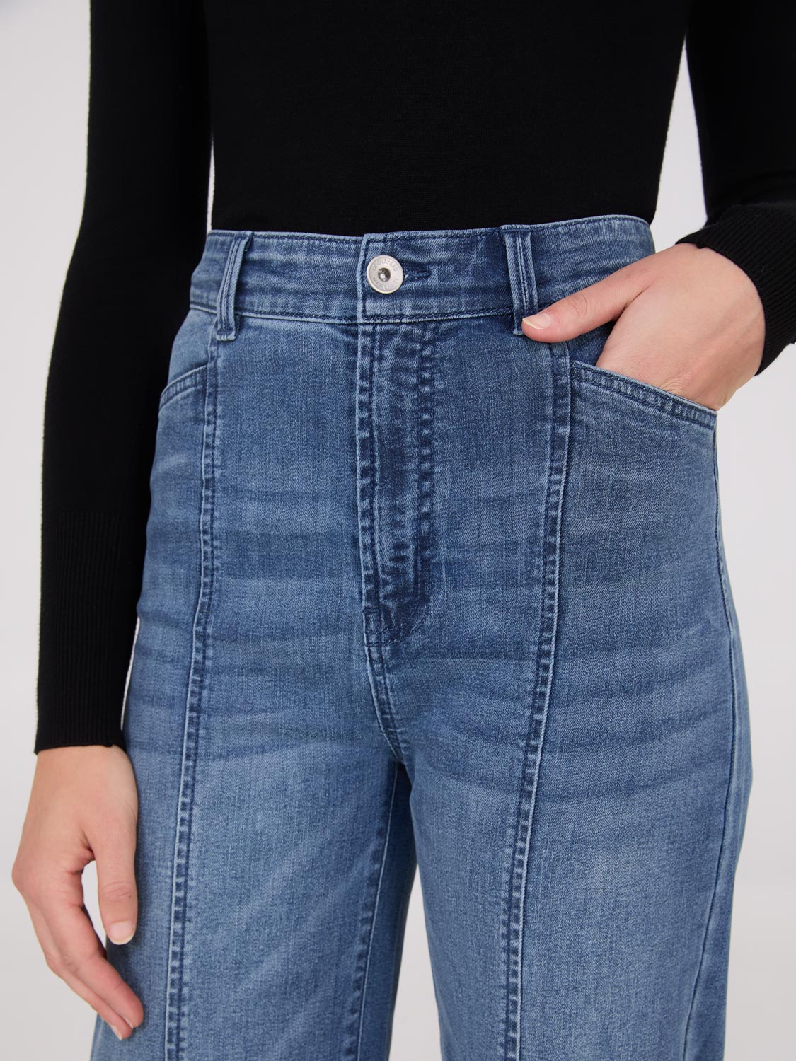 Front Seam Wide Leg Jeans for Women - High Waist Comfort Stretch Denim Pants - Perfect for Casual Outfits & Street Style