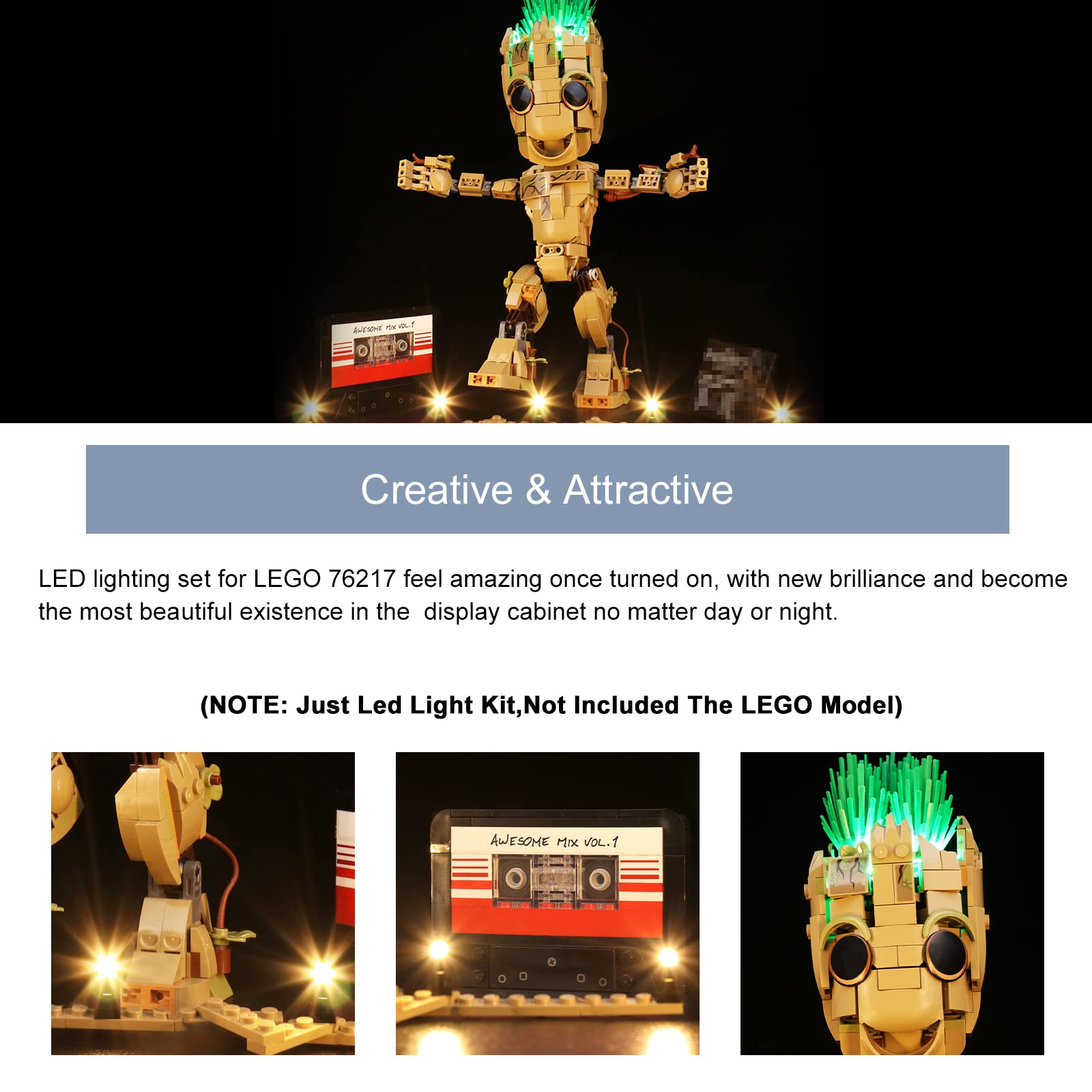 BrickBling LED Light Kit for Lego 76217 Icons Batman Building Set - Music Sync Lighting Effects for Lego Models - Perfect for Home Decor, Night Light & Display Showcase