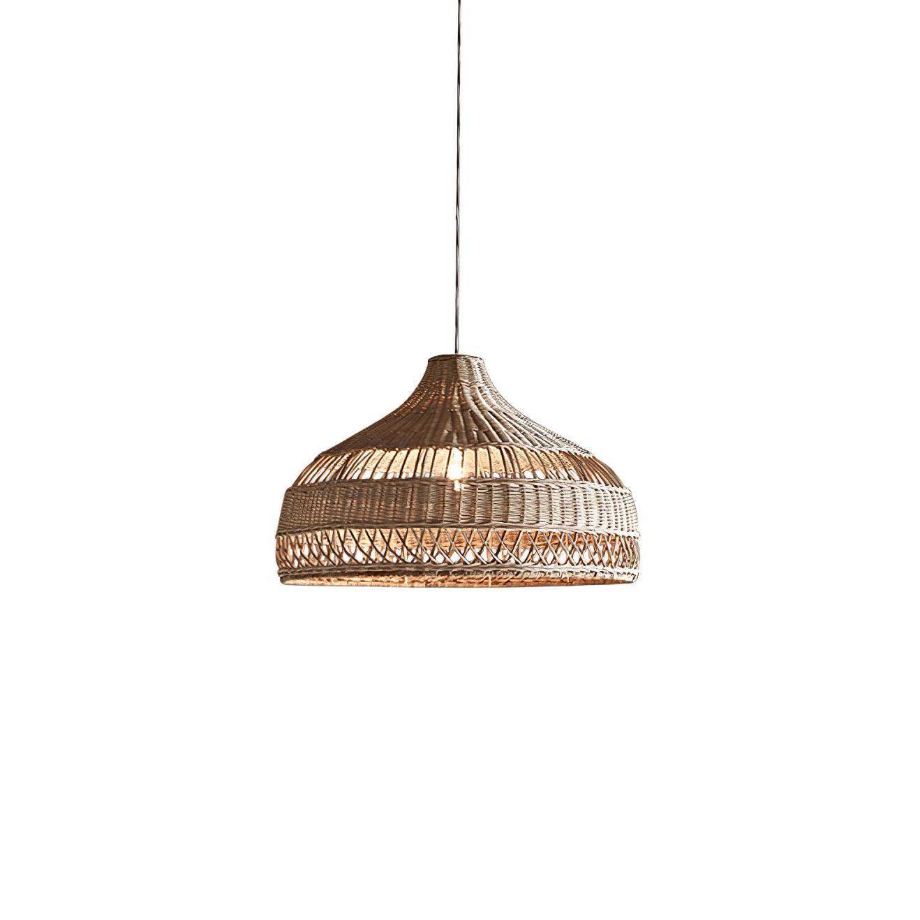 Handwoven Rattan Dome Pendant Light - Boho Chic Ceiling Fixture for Living Room, Bedroom & Dining Area