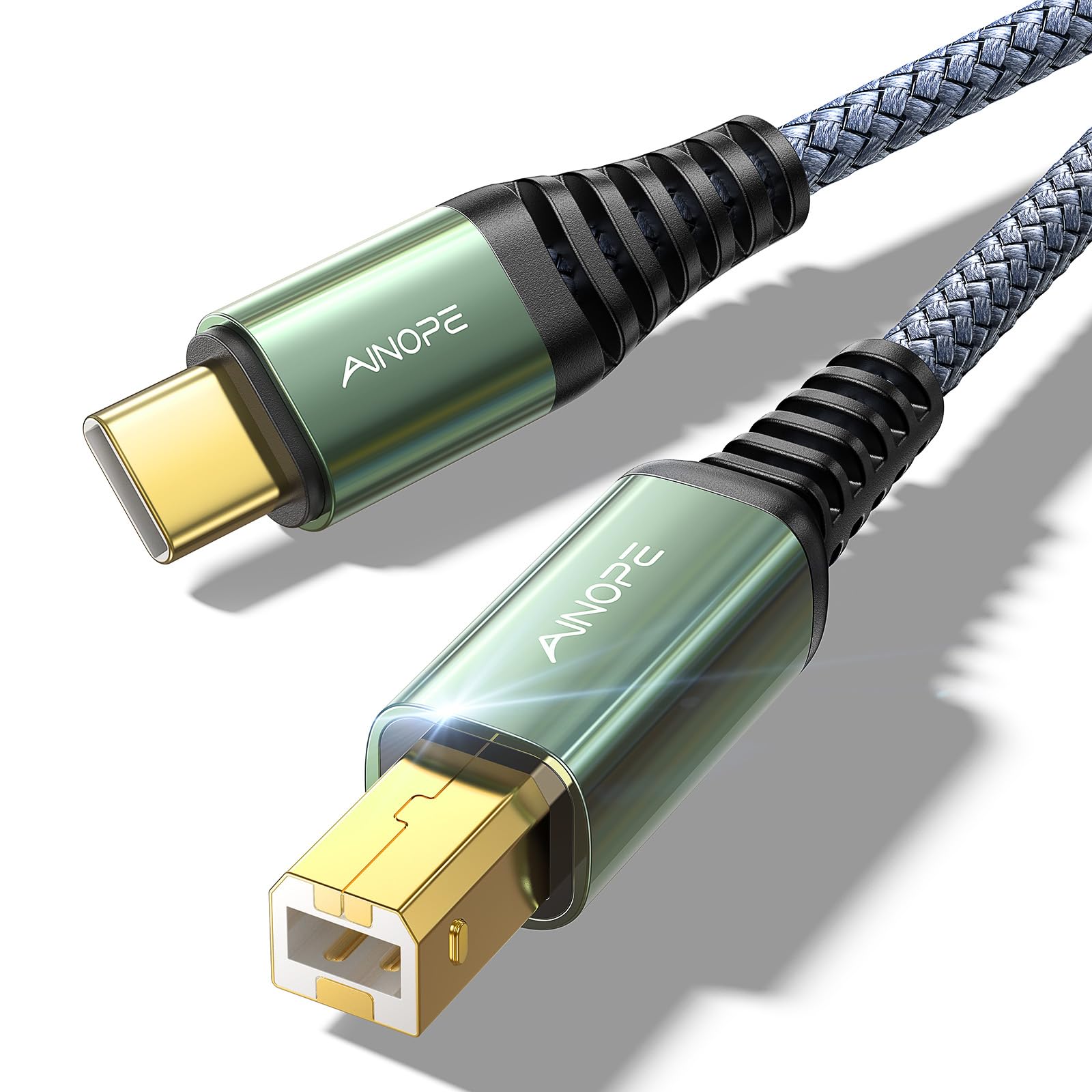 AINOPE 6.6FT USB B to USB C Printer Cable - High Speed USB 2.0 MIDI Cable with Nylon Braiding - Compatible with Yamaha, Casio Digital Piano, MIDI Keyboard, HP, Brother, Canon Printers - Perfect for Home Studio, Office & Music Production