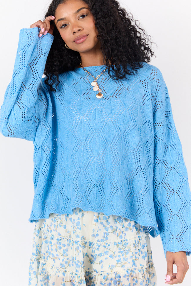 By The Bay Blue Open Knit Sweater for Women - Lightweight Loose Fit Cardigan - Perfect for Spring & Fall Layering - Beach Cover Up & Casual Outings