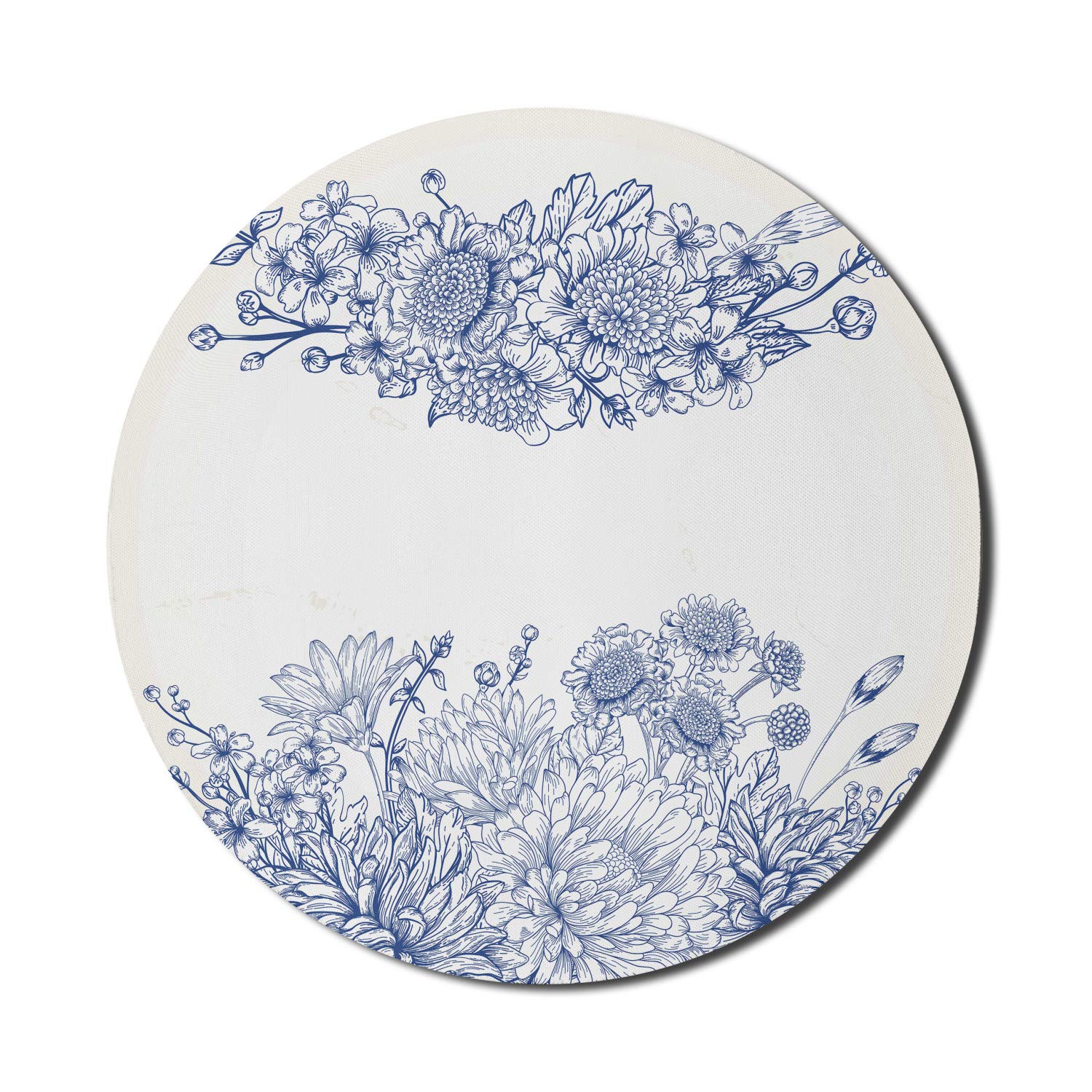 Ambesonne Floral Mouse Pad - Blue White Round Non-Slip Rubber Gaming Mousepad with Bouquet Corsage Carnations Design for Computers, Laptops, Office & Home Use (8