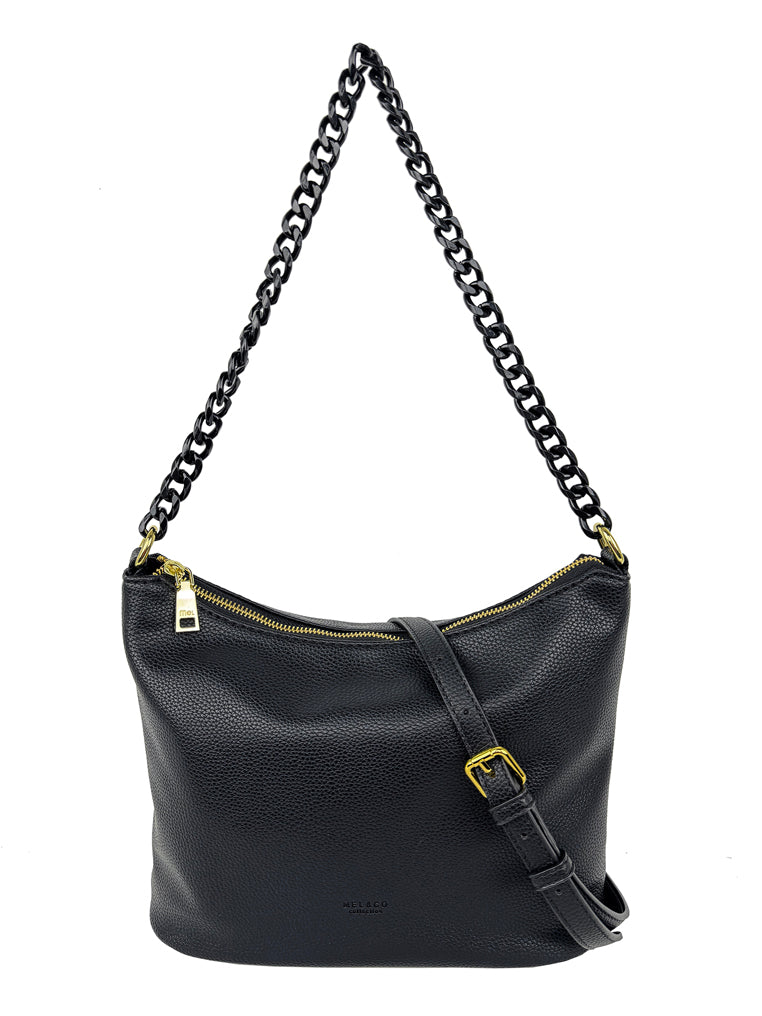 Mel&Co Acrylic Chain Shoulder Sling Bag for Women - Trendy Transparent Crossbody Purse with Gold Chain Strap, Perfect for Parties, Dating & Night Out (Black)