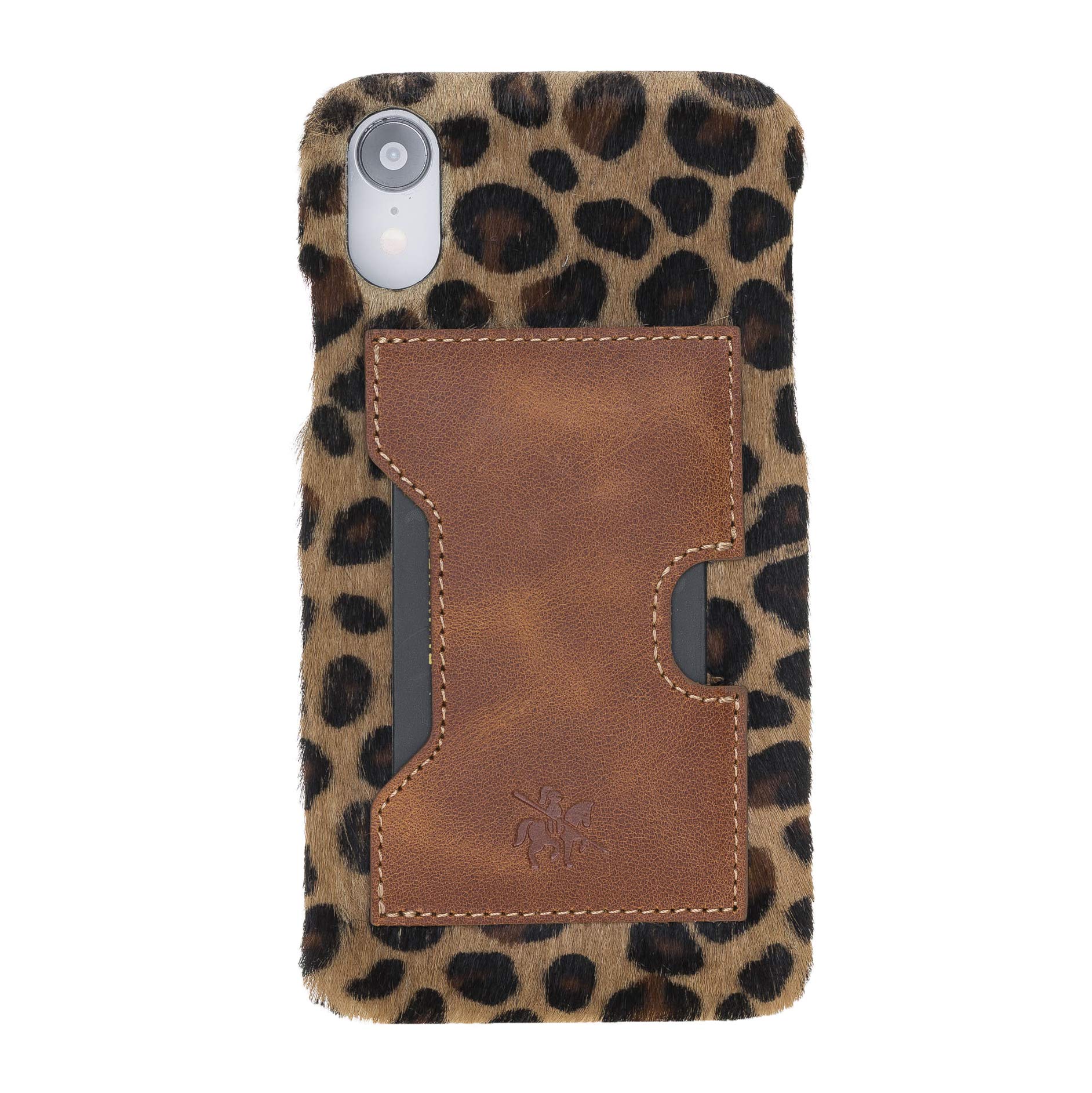 Venito Florence Genuine Leather Wallet Phone Case for iPhone XR - RFID Blocking Technology for Security - Detachable Card Holder - Furry Leopard Print Design - Perfect for Travel, Shopping & Everyday Use