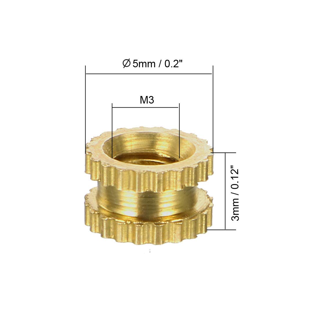 80Pcs M3 x 3mm Brass Knurled Insert Nuts - 5mm OD Female Threaded Embedment Nuts for 3D Printing, CNC Machining & Woodworking Projects | Durable Fasteners for DIY & Industrial Applications