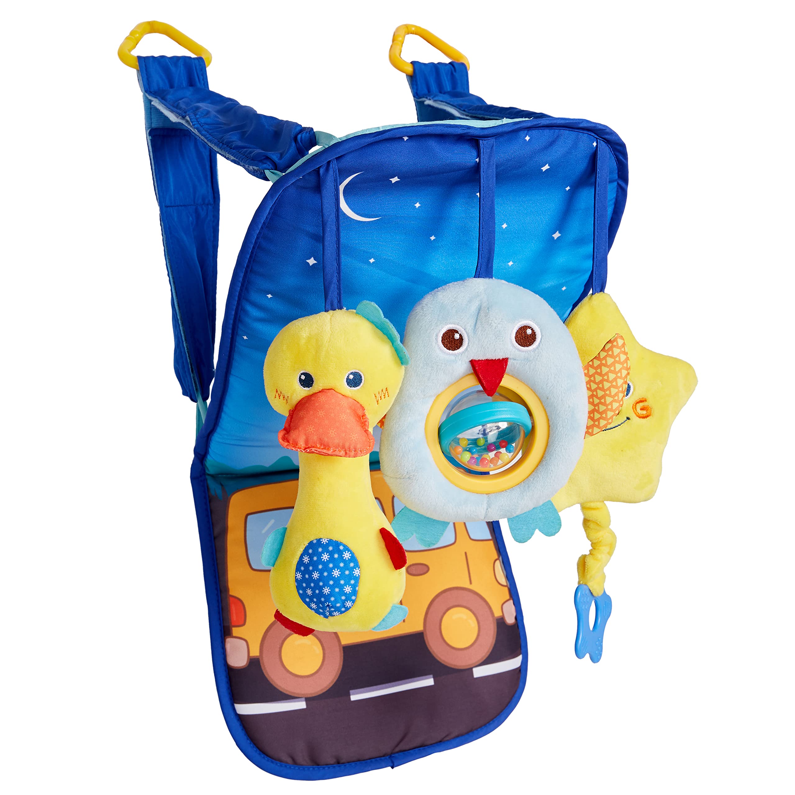 Soft Baby Car Seat Toys for Infants 0-12 Months - Sensory Rattles, Squeaky & Teether Toys for Rear-Facing Travel - Safe & Engaging Activity Mat for Newborns - Perfect for Road Trips & Stroller Rides