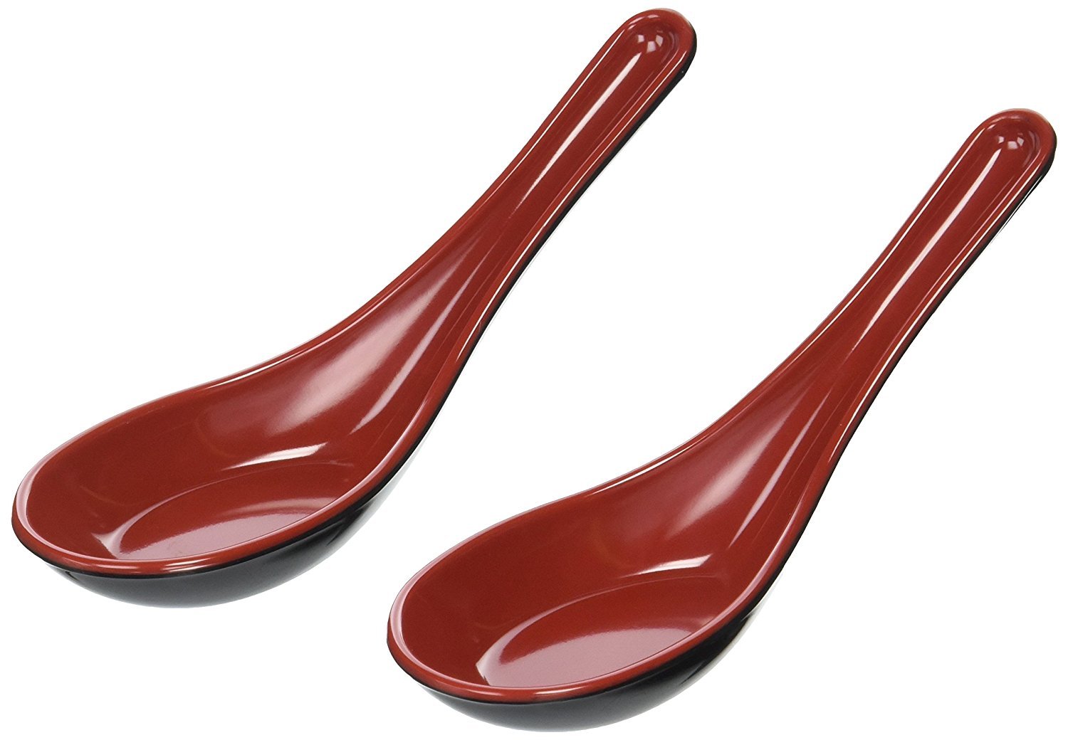 Happy Sales HSMS-2MRB Asian Style Red and Black Soup Spoons - 2 Piece Set - Perfect for Ramen, Pho, and Asian Cuisine Dining
