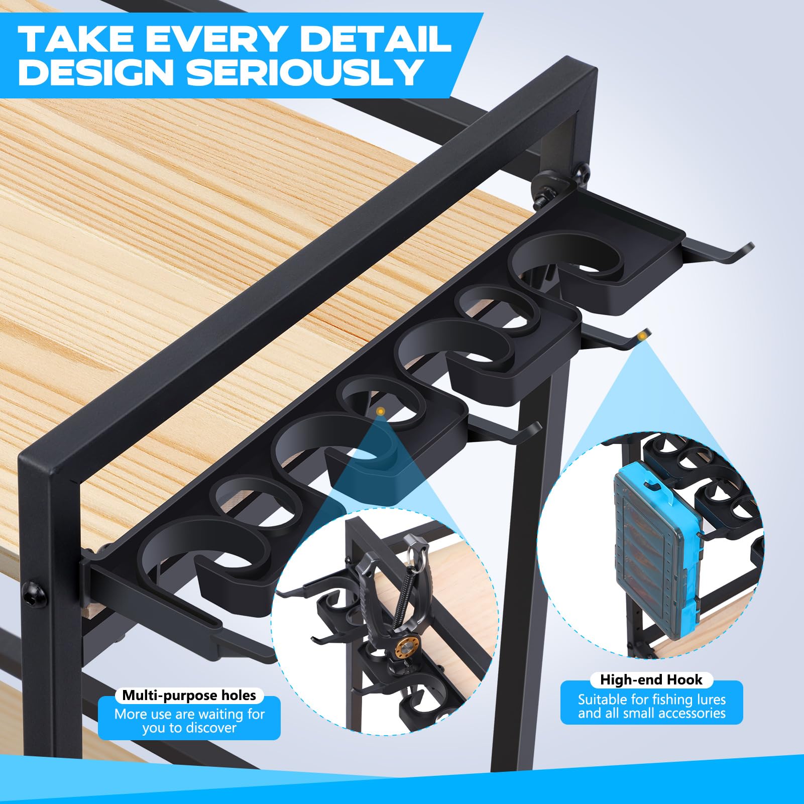 PLUSINNO 3-Tier Fishing Rod Holder - Garage & Boat Storage Rack for Up to 8 Rods - Durable Fishing Pole Organizer with Tackle Box Space - Perfect Fishing Gift for Men - Ideal for Home, Garage, and Marine Use