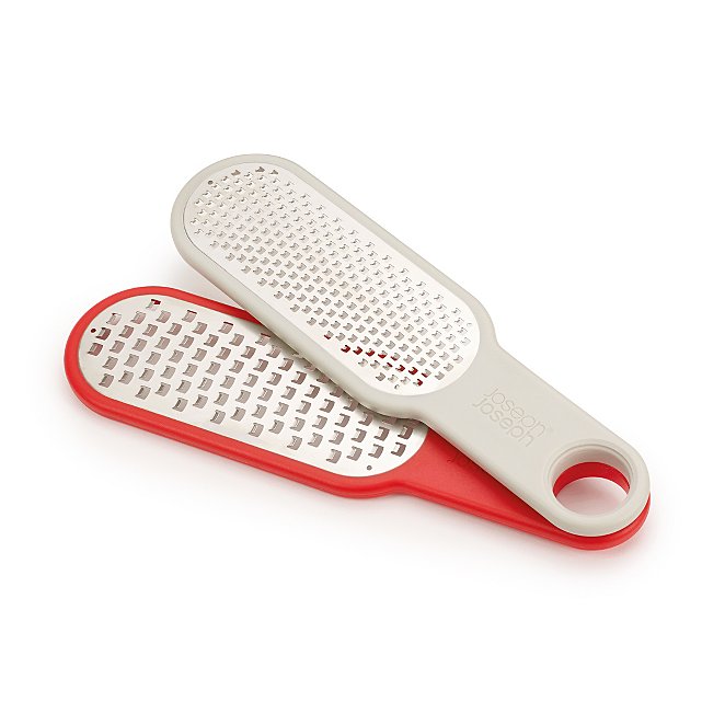 Joseph Joseph Duo 2-Piece Grater Set with Coarse & Fine Blades - Space-Saving Kitchen Gadget for Cheese, Vegetables & Fruits - Red & Grey Design for Modern Kitchens