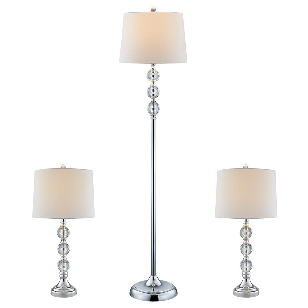 Maxax 3-Piece Crystal Floor & Table Lamp Set - Chrome Finish Modern Lighting for Living Room, Bedroom & Office - Perfect for Home Decor, Reading & Ambient Lighting