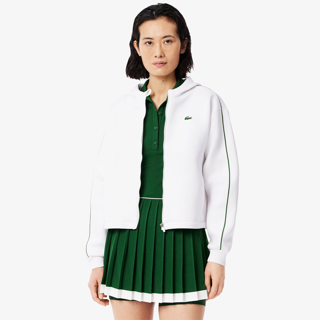 Lacoste Women's Ultra Dry Performance Hoodie - Breathable White & Green Pullover for Running, Gym & Casual Wear