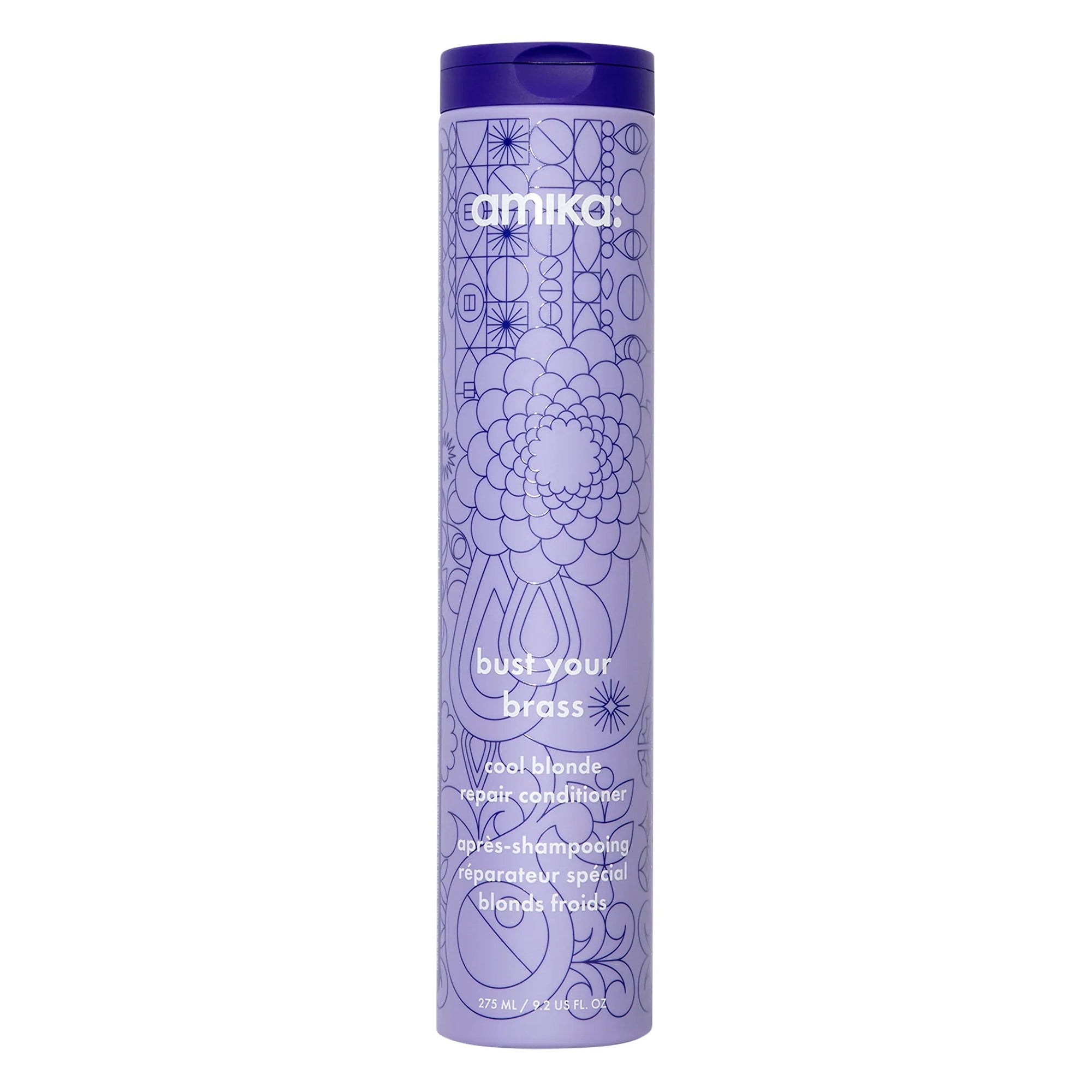 Amika Bust Your Brass Cool Blonde Shampoo & Conditioner Set - 9.2oz Purple Toning Duo for Blonde Hair ($52 Value) | Neutralizes Brassiness & Enhances Cool Tones for Salon-Quality Blonde Hair at Home