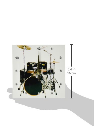 3Drose 6x6 Inch Drums Desk Clock - Stylish Digital Alarm Clock for Office, Bedroom & Home Decor - Perfect Gift for Music Lovers & Drummers