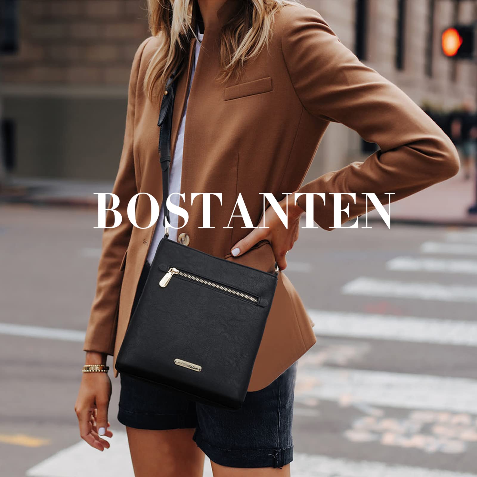 BOSTANTEN Women's Crossbody Bag - Soft Leather Adjustable Shoulder Purse with Zipper Pocket | Stylish Handbag for Work, Travel & Everyday Use