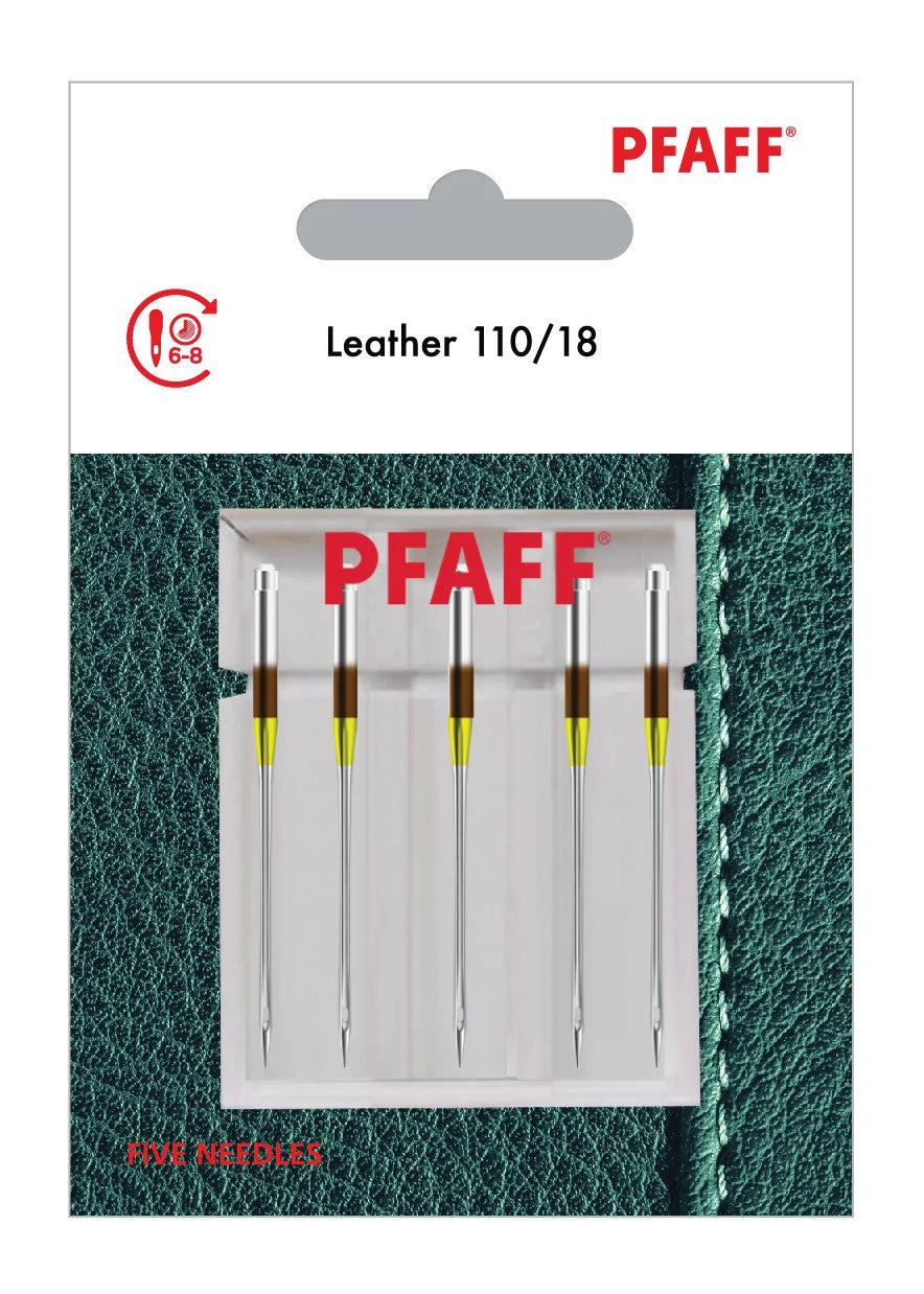 Pfaff Leather Needles Size 110/18 (5-Pack) - Heavy Duty Sewing Needles for Leather, Vinyl & Thick Fabrics - Perfect for Upholstery, Shoes, Bags & DIY Leather Crafts