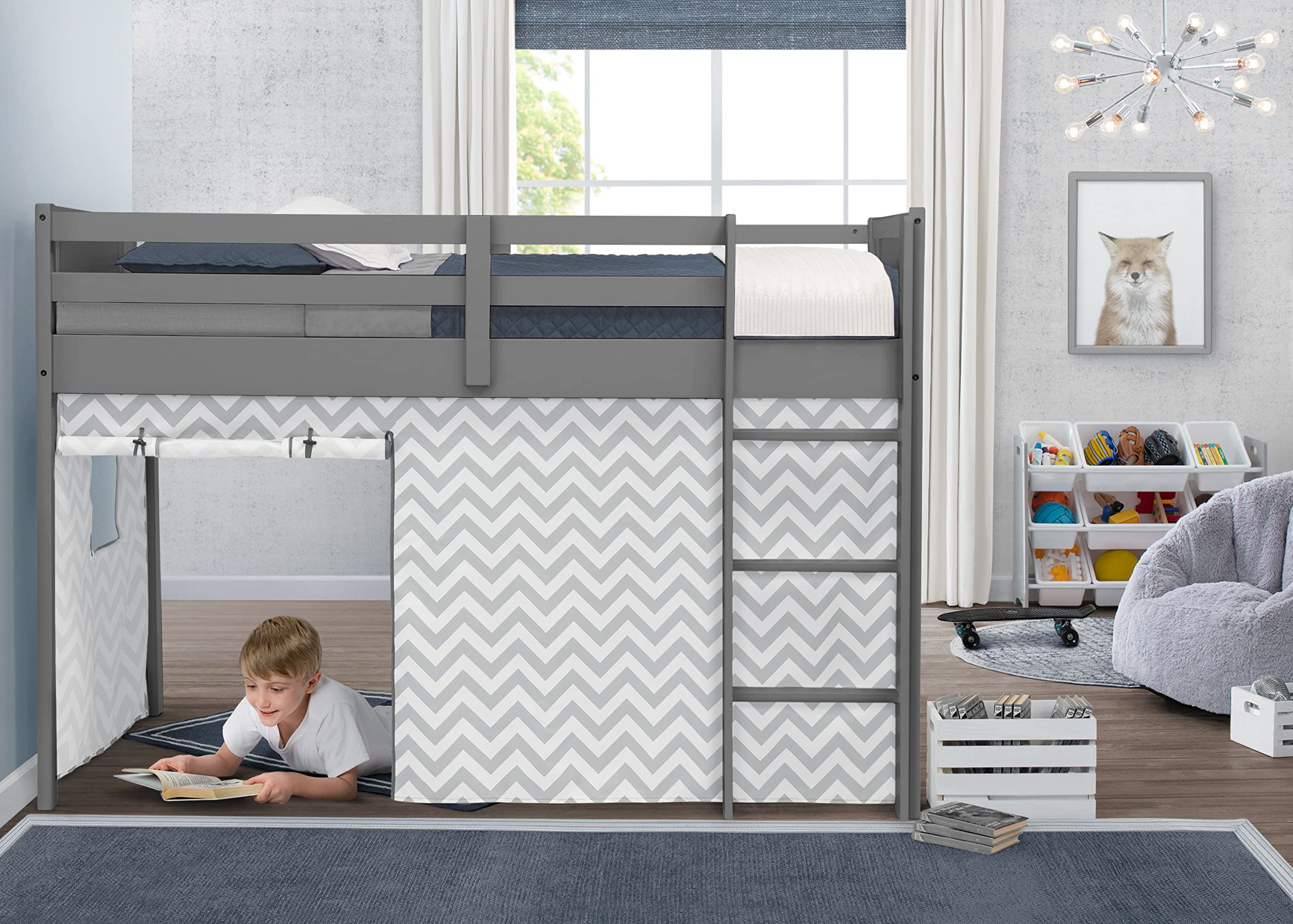 Delta Children Loft Bed Tent Curtain Set for Twin Loft Beds (Bed Sold Separately) - Grey Chevron Design | Perfect for Kids' Bedroom Decor, Sleepovers & Playtime Adventures