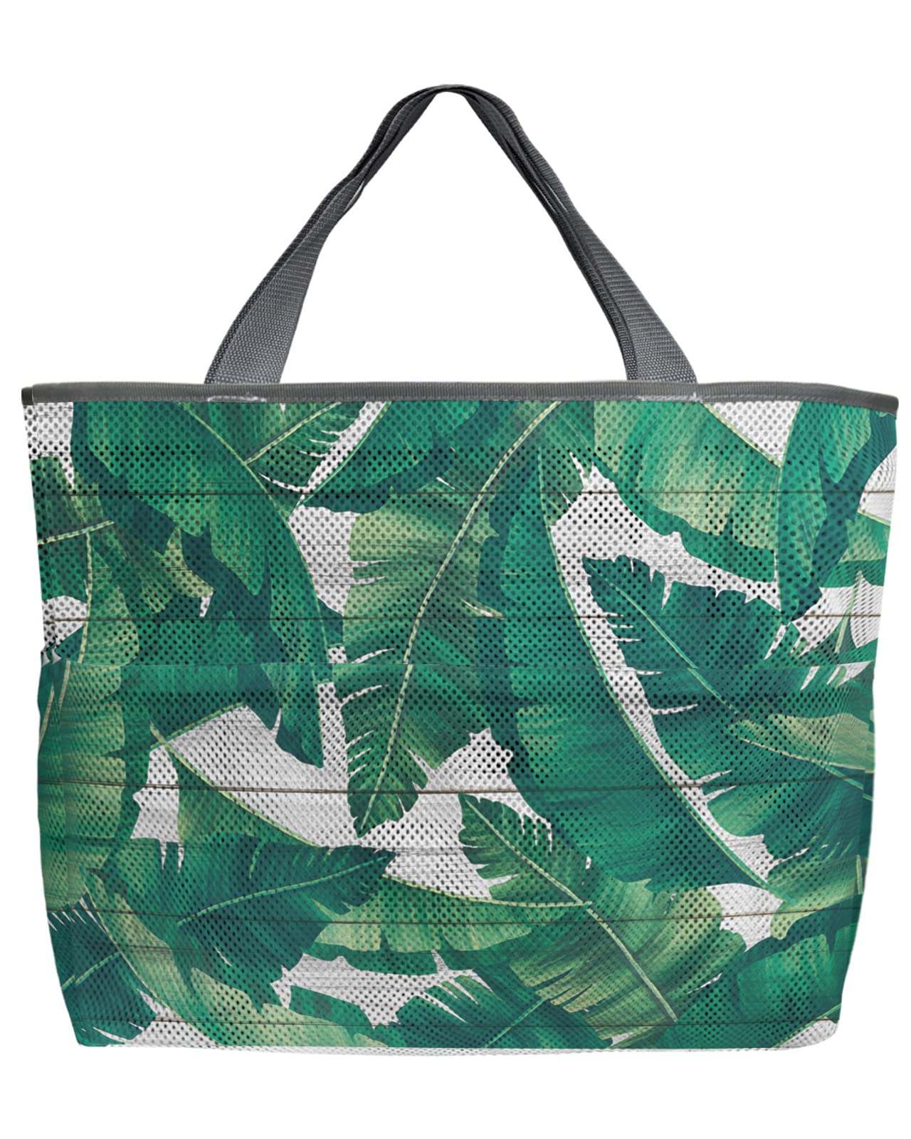 Mesh Beach Tote Bag - 60L Oversized Banana Leaf Design with Pockets | Quick-Dry, Foldable & Lightweight Tropical Beach Bag | Perfect for Pool, Grocery Shopping & Travel (24