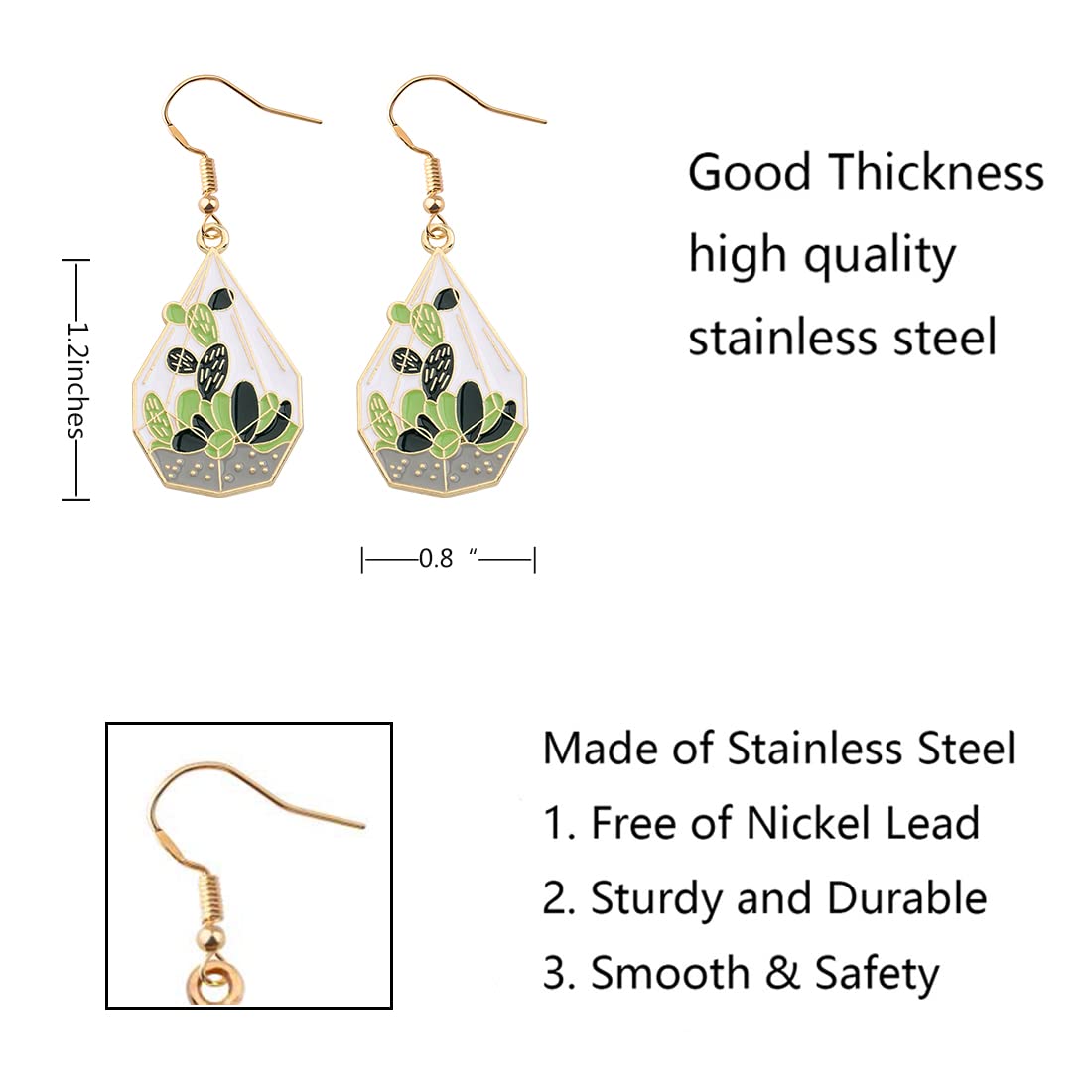 FUSTMW Green Cactus Dangle Earrings - Trendy Botanical Jewelry for Women | Perfect Gift for Plant Lovers, Boho Fashion & Summer Outfits