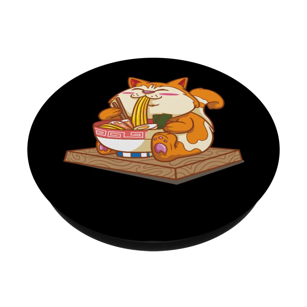 Funny Kawaii Anime Cat Eating Ramen PopSockets Standard PopGrip - Swappable Phone Grip & Stand for iPhone, Samsung & Smartphones - Perfect for Anime Fans, Gift Giving & Daily Use