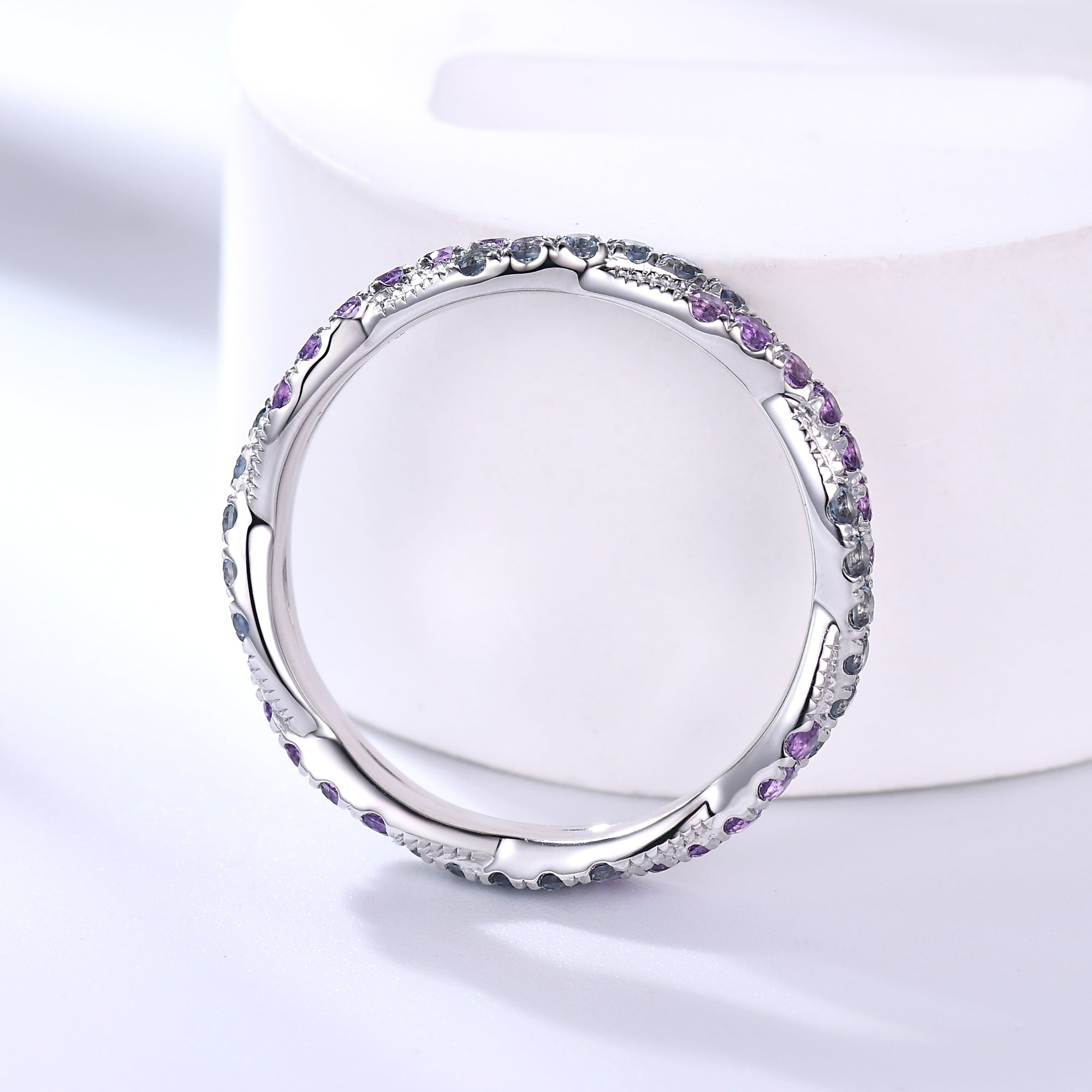 Twisted Alexandrite Amethyst White Gold Wedding Band - Infinity Full Eternity Ring for Women - Perfect for Engagement, Anniversary & Special Occasions