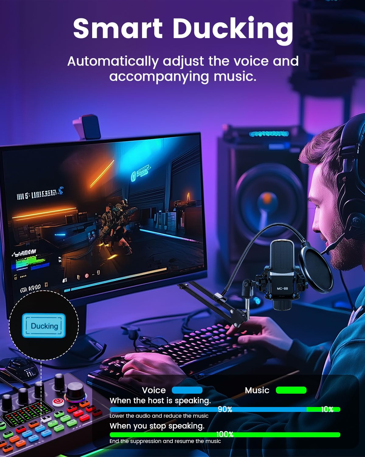 Professional Podcast Equipment Bundle - All-in-One Audio Interface & Studio Condenser Mic for Podcasting, Recording, Singing, Streaming & Gaming - Compatible with PC, Smartphone, YouTube, TikTok (F009) - Perfect for Home Studios, Content Creators & Live Broadcasts