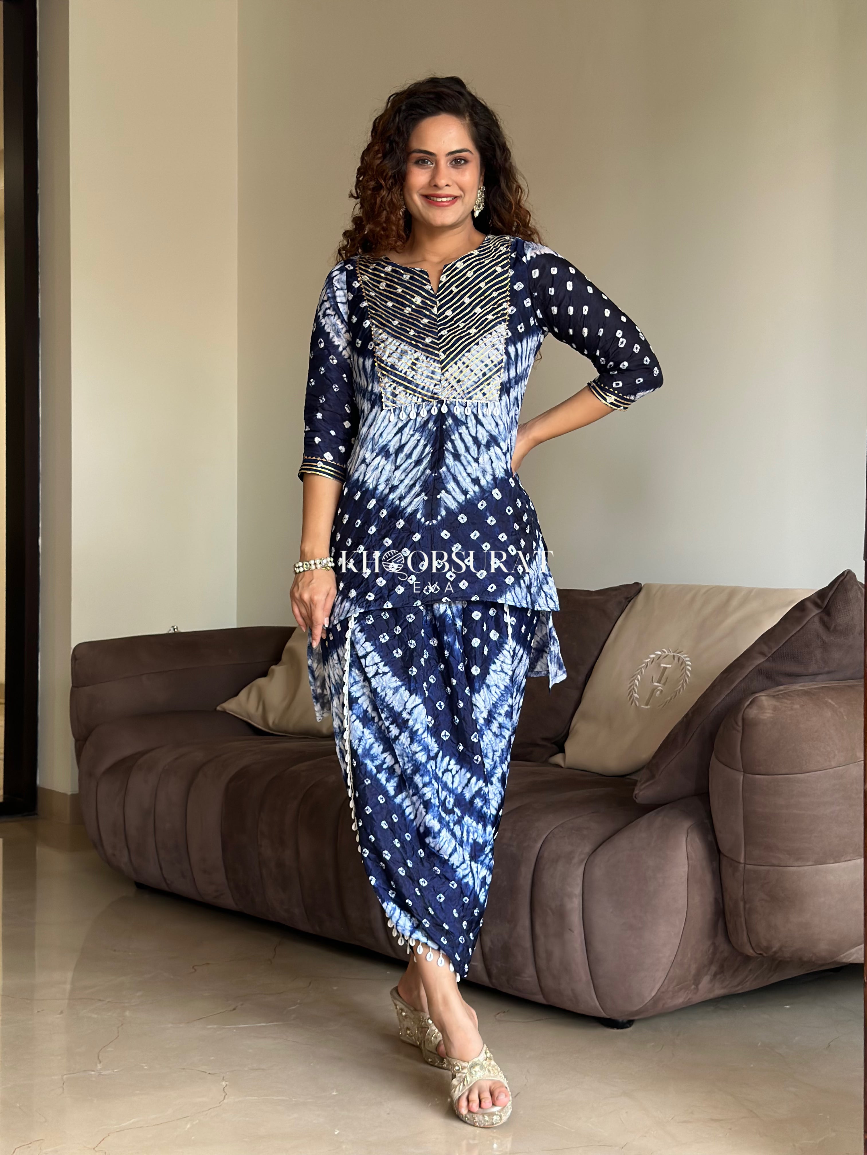 Gota Bandhej Blue Ethnic Coord Set for Women | Traditional Indian Kurti & Dupatta Outfit | Perfect for Festivals, Weddings & Cultural Events