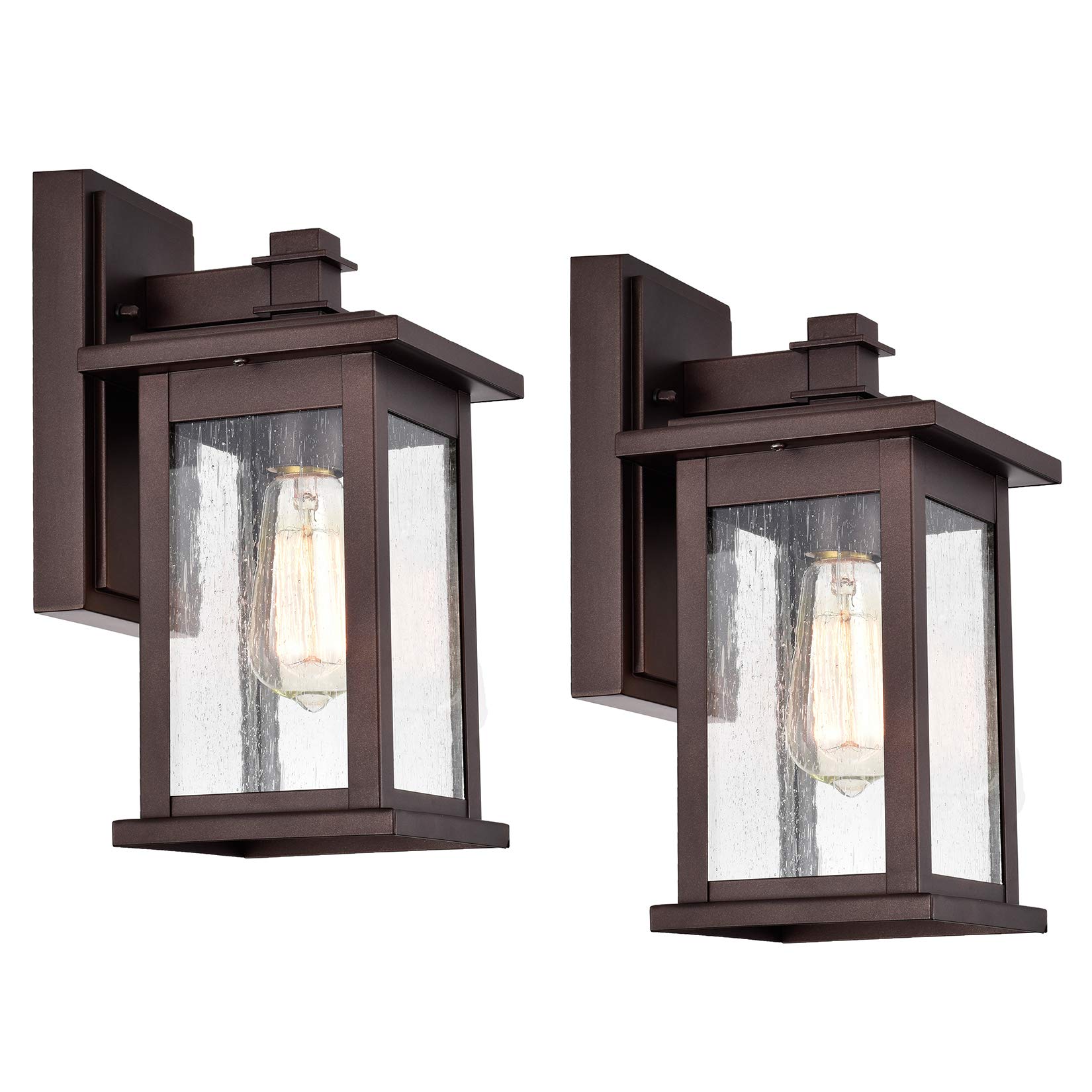 MICSIU 2 Pack Oil Rubbed Bronze Outdoor Wall Sconce Lights - 12 Inch Waterproof Exterior Lighting with Clear Seedy Glass Shades - Perfect for House Porch, Entryway, Patio, Garage & Garden Lighting